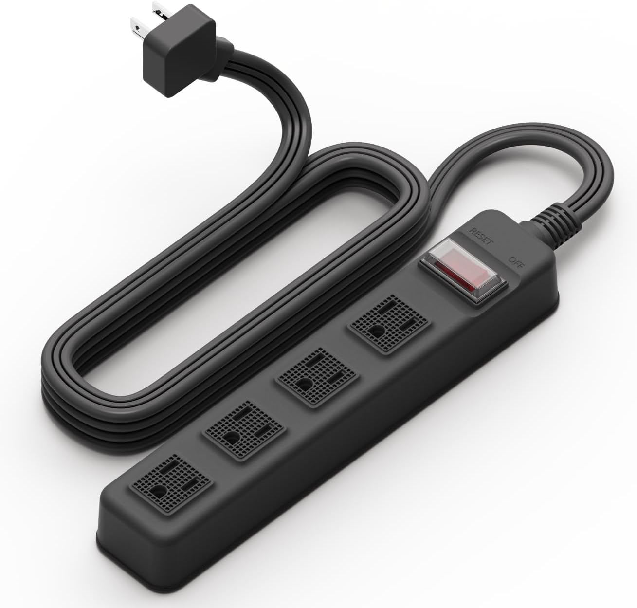 Auto Shut-Off Safety Power Strip, IPX4 Waterproof, Electrical Safety, Patented, ETL Listed, 4 Outlet Flat Plug, Black,5ft Cord, V0 Fire-Retardant, Overload Protection, Home & Kitchen Daily Use, S.O.V