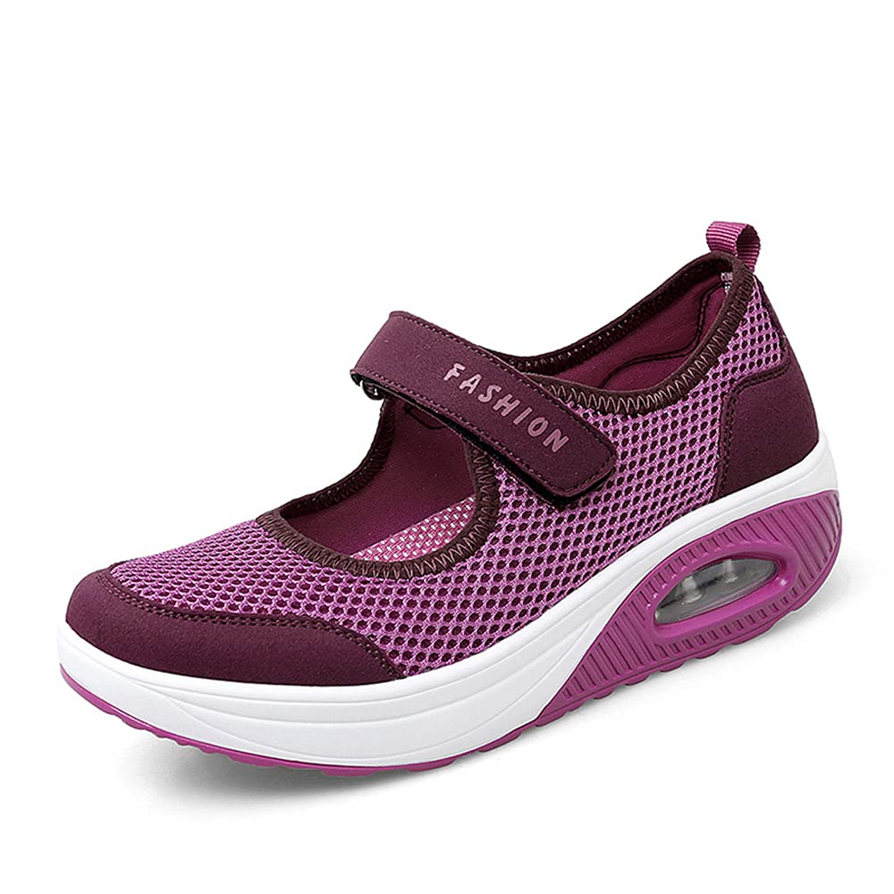 TBBY Women's Casual Air Cushion Platform Mesh Mules Sneaker Nurse Shoes Mary Jane Shoes Red
