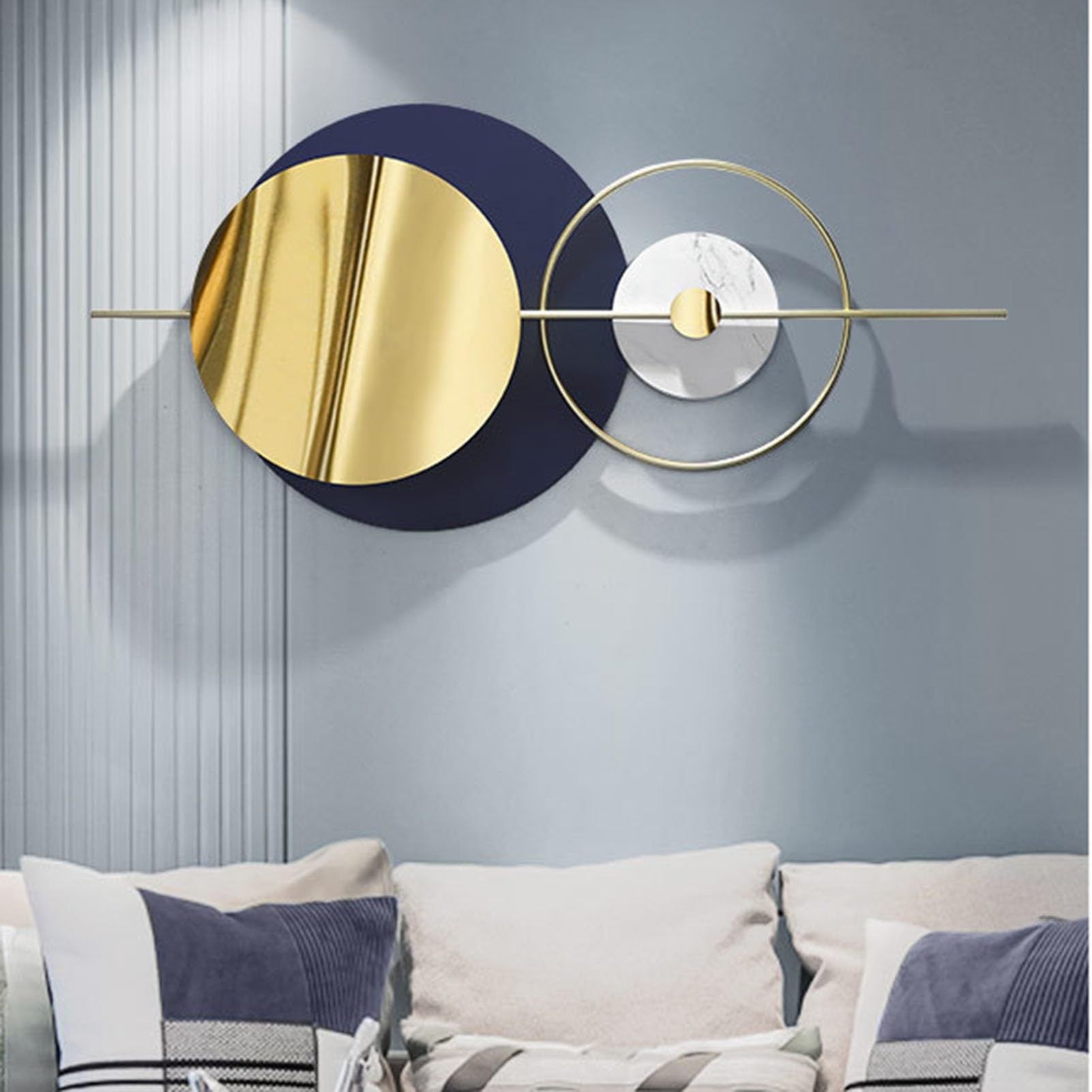Sztuka dekoracji ścian i metali Duże 3D Dekoracje Ścienne Rzeźby Ścienne, Nowoczesne Kreatywne Geometryczne Okrągłe Dekoracje Ścienne 110 cm × 52 cm do Salonu