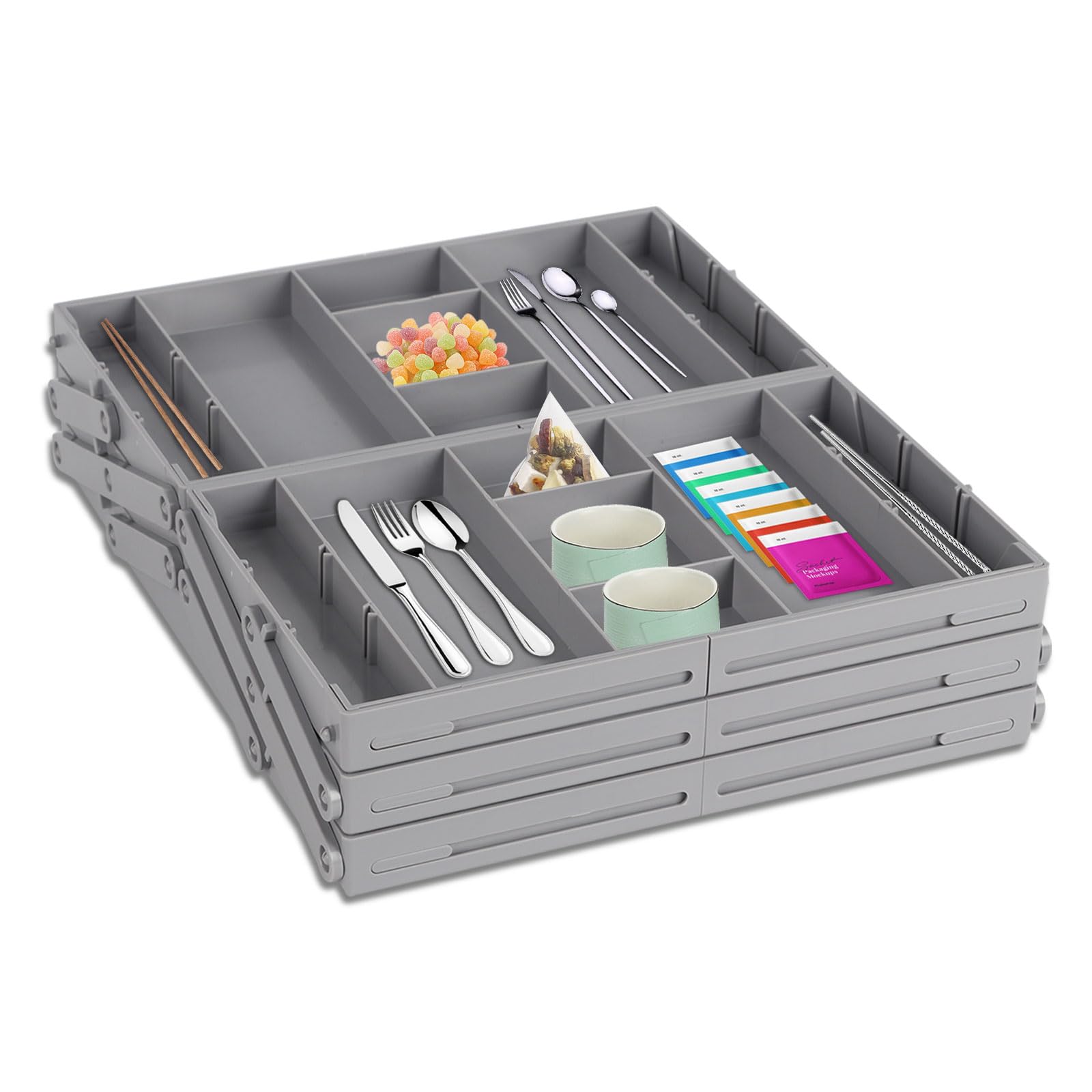 Organizador de Cajones de 3 Niveles, Cajón de Almacenamiento Extensible Bandejas Organizadoras de Cajones Extensibles Ajustables para Cubiertos, Cosméticos, Cajones de Oficina (Fila Doble)