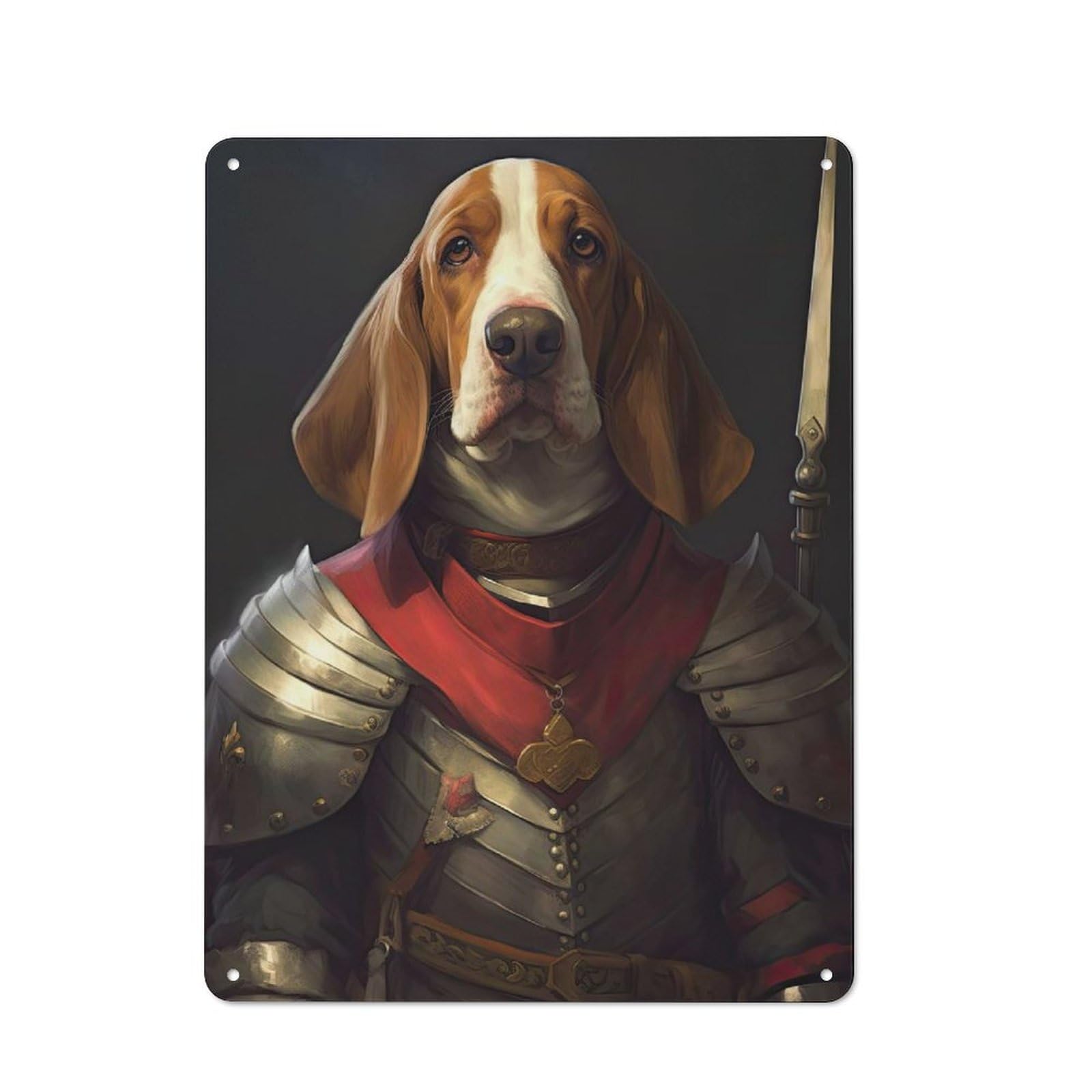 Junmoney Style-16 Retro Basset Hound In Armor Vintage Metal Sign 40X30cm, Small Space Decor For Hallway, Home Bar, Garage Or Study