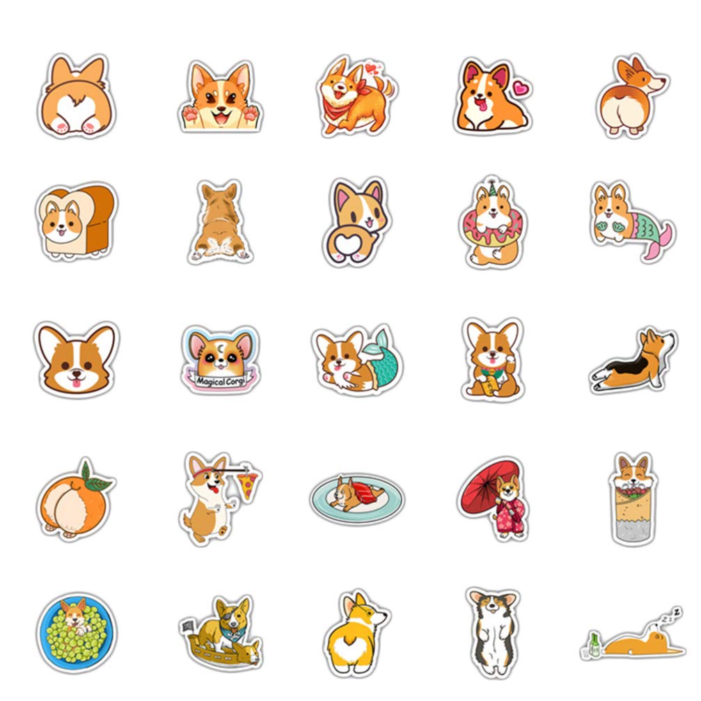 Hemobllo 50 Sheets Scrapbooking Stickers Waterproof Doodle Stickers Decorative Corgi Dog Computer Fridge Guitar Skateboard Stickers for Kids Children