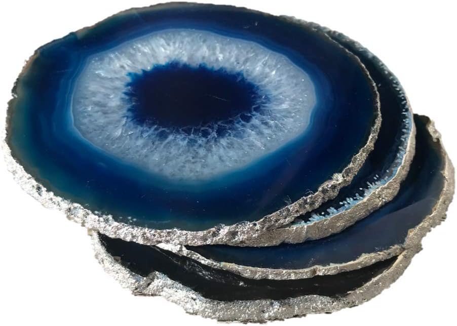 Set of 4 Agate Coasters Blue Colored Agate Coasters
