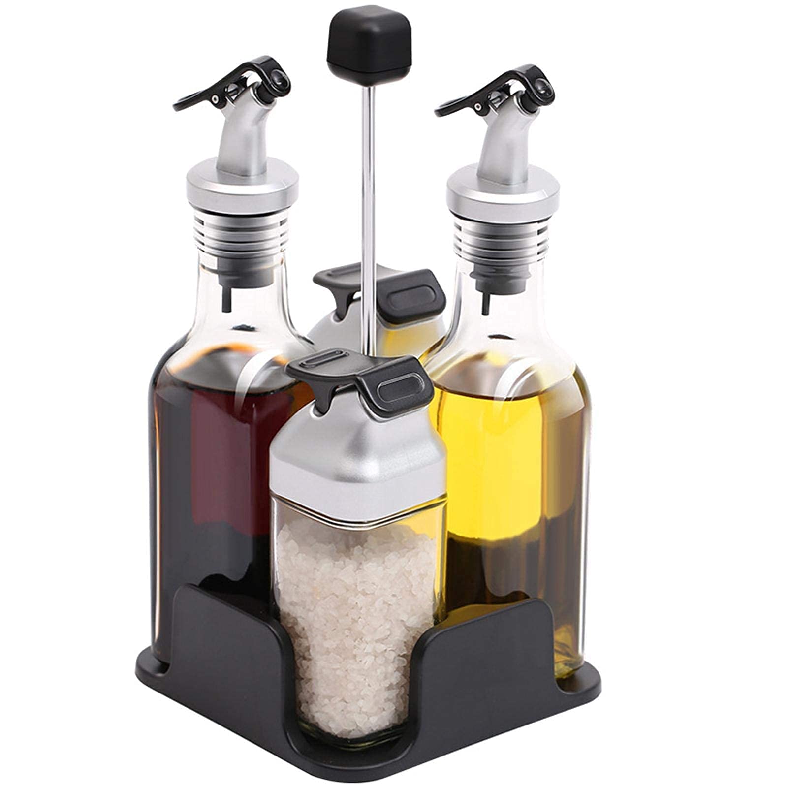 Salz und Pfeffer Set Öl Essig Flasche Set mit Halter Edelstahl Glas 5 Stück