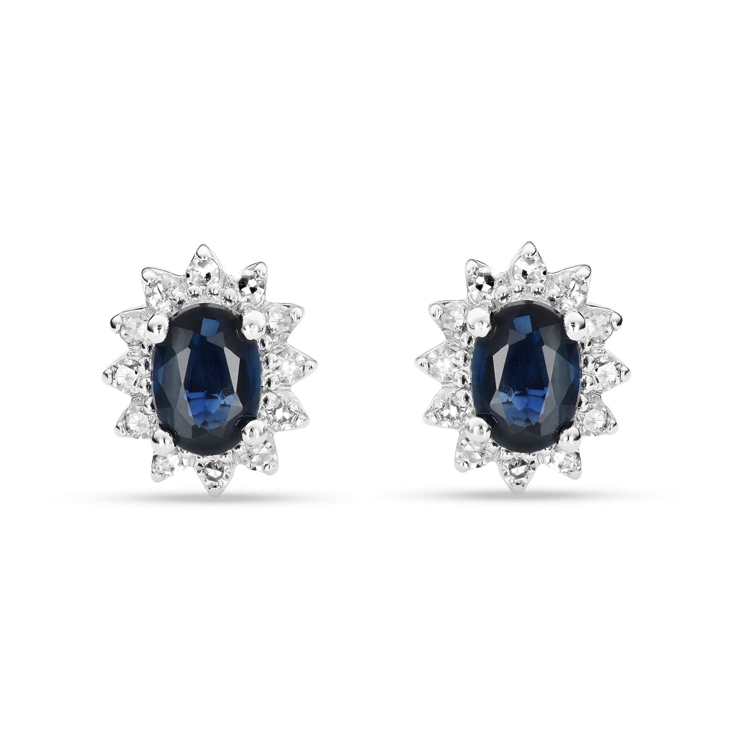 Miore orecchini a grappolo con diamanti e smeraldi/zaffiri/rubini in oro bianco/giallo 9 kt 375 24 diamanti naturali di 0,09 carati e 2 smeraldi verdi ovali/zaffiri blu/rubini rossi 7 x 6 mm