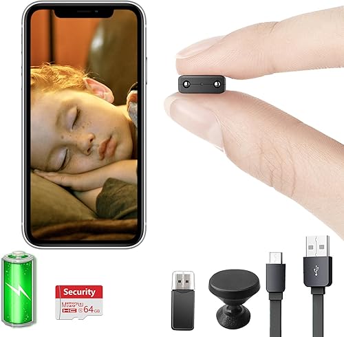 Free 64G Smallest Wireless WiFi Camera with Battery,HD4K Portable Spy Camera for Video Recording Live Feed with Night Vision,Motion Detection,