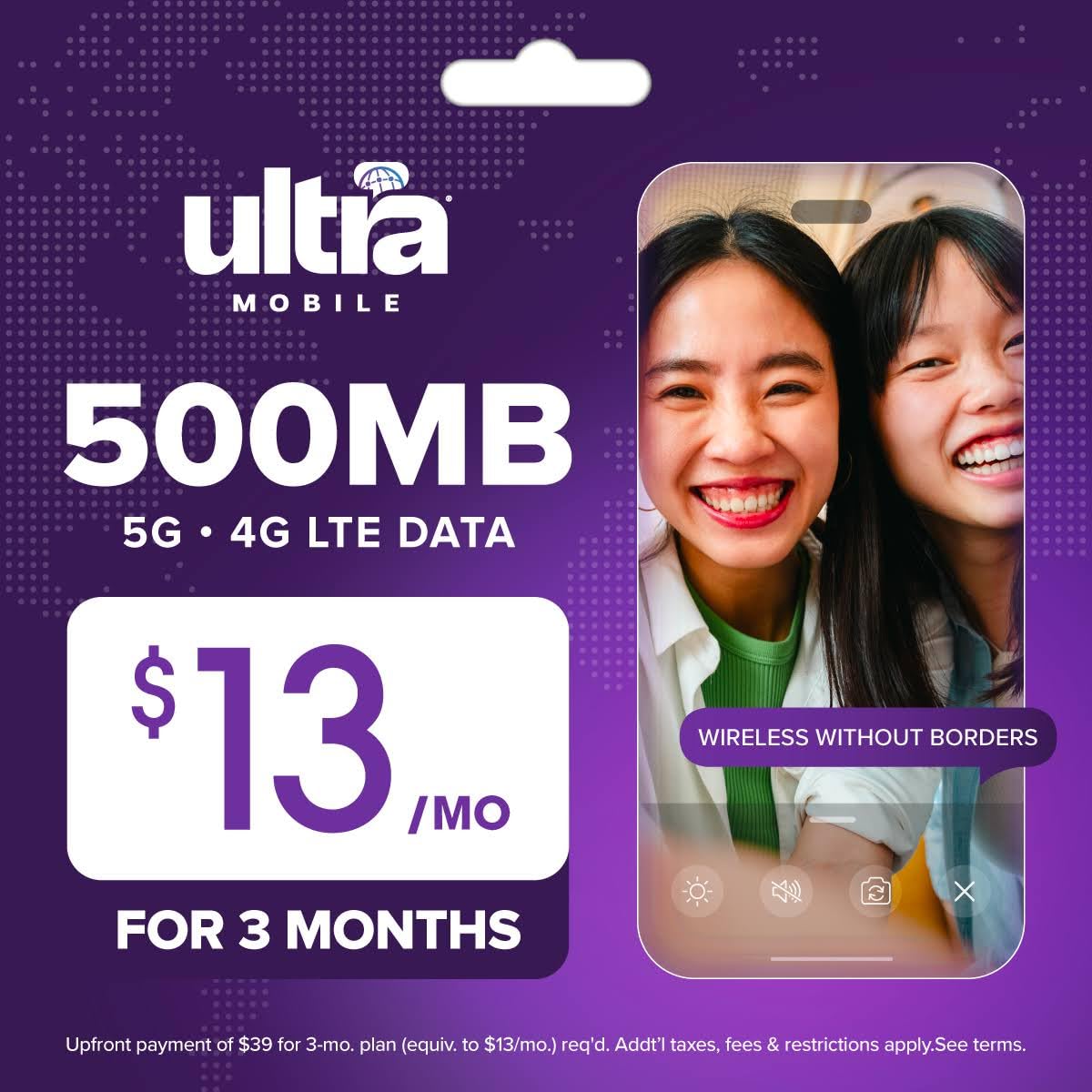 Ultra Mobile 500MB Prepaid SIM Kit, 3-Month Plan on the T-Mobile 5G Network