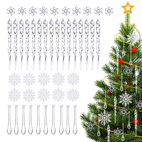 ASANMU Eiszapfen Weihnachtsbaum, 45 Stück Eiszapfen zum Anhänger Glitter Schneeflocke Weihnachten Ornament Christbaumschmuck Eiszapfen Hängende DIY Weihnachtsbaum Deko für Weihnachts Party Dekoration Cover