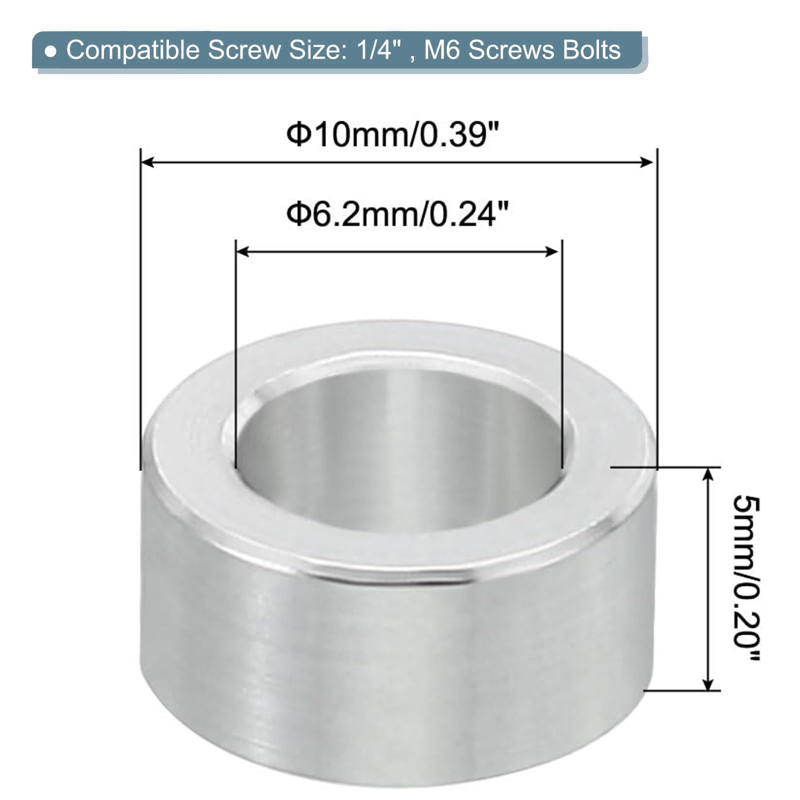 TOP-VIGOR 10Pcs M6 Aluminum Spacer, 6.2mm ID x 10mm OD x 5mm Length Metal Spacer - Image 2