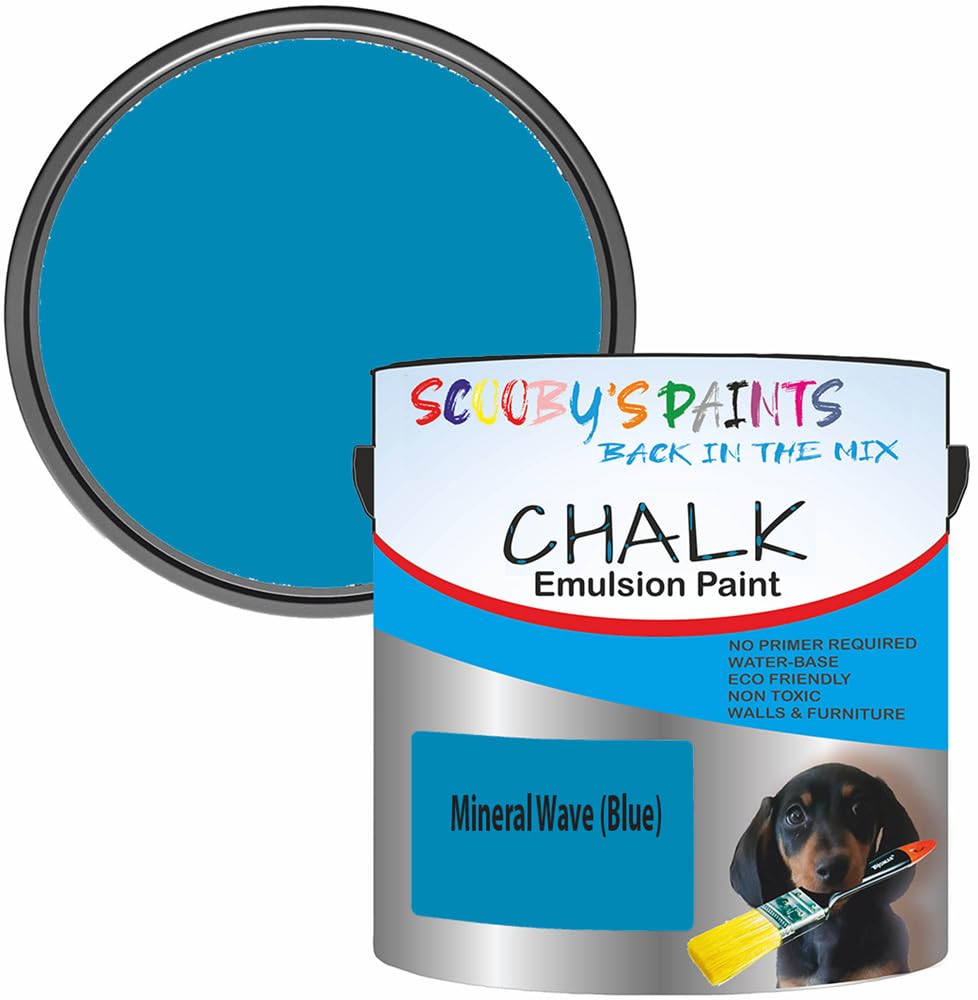 Scooby's Paints Chalk Emulsion Paint, Water-Based, No Primer Required, 250ml, For Walls and Furniture (Mineral Wave (Blue)) — image 1