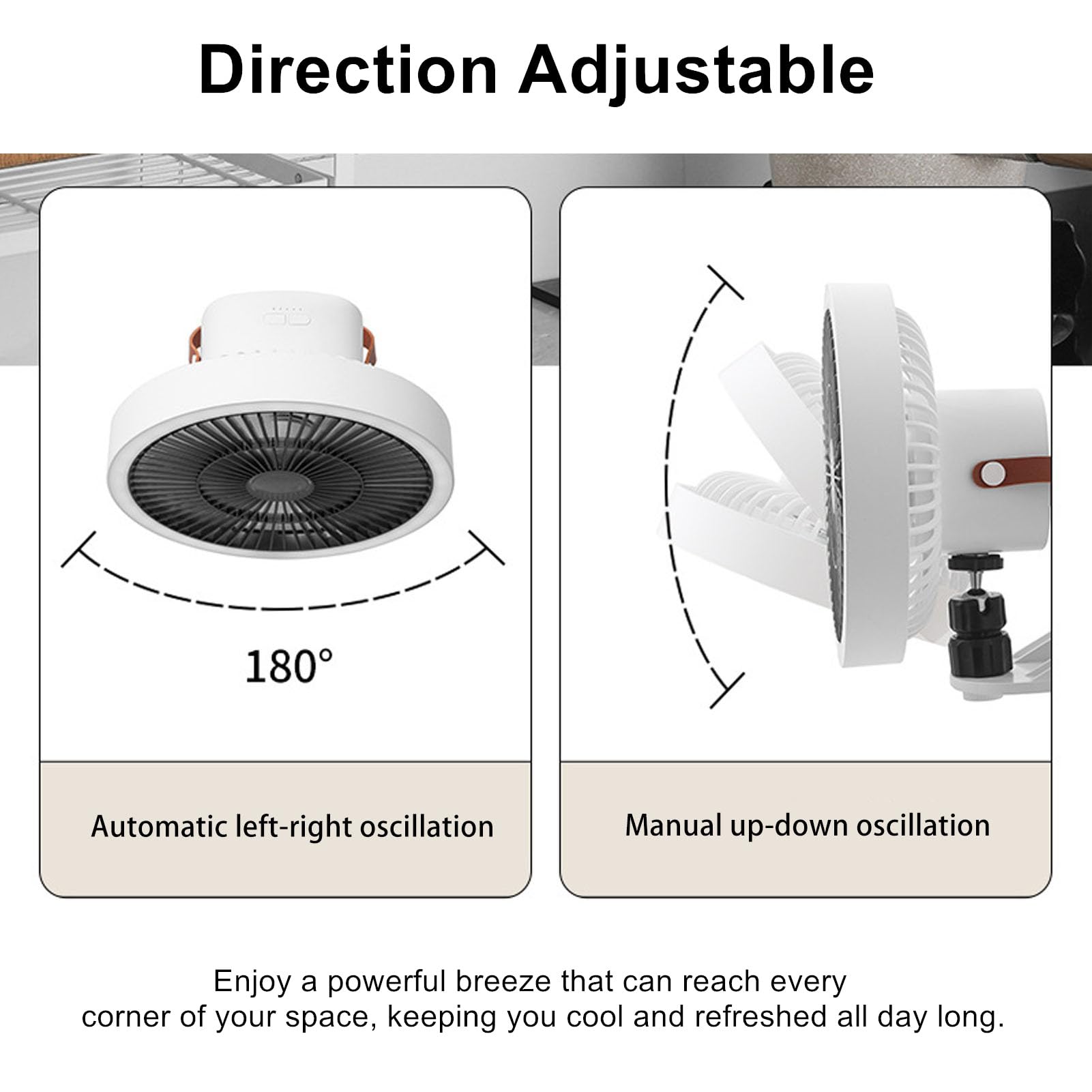 Mumusuki Oszillierender Wandventilator Wandmontage mit Fernbedienung, Nachtlicht, Geräuscharme Kühlung, 3 Geschwindigkeiten, USB Wiederaufladbar Tischventilator, für Zuhause Büro Camping Geschenke