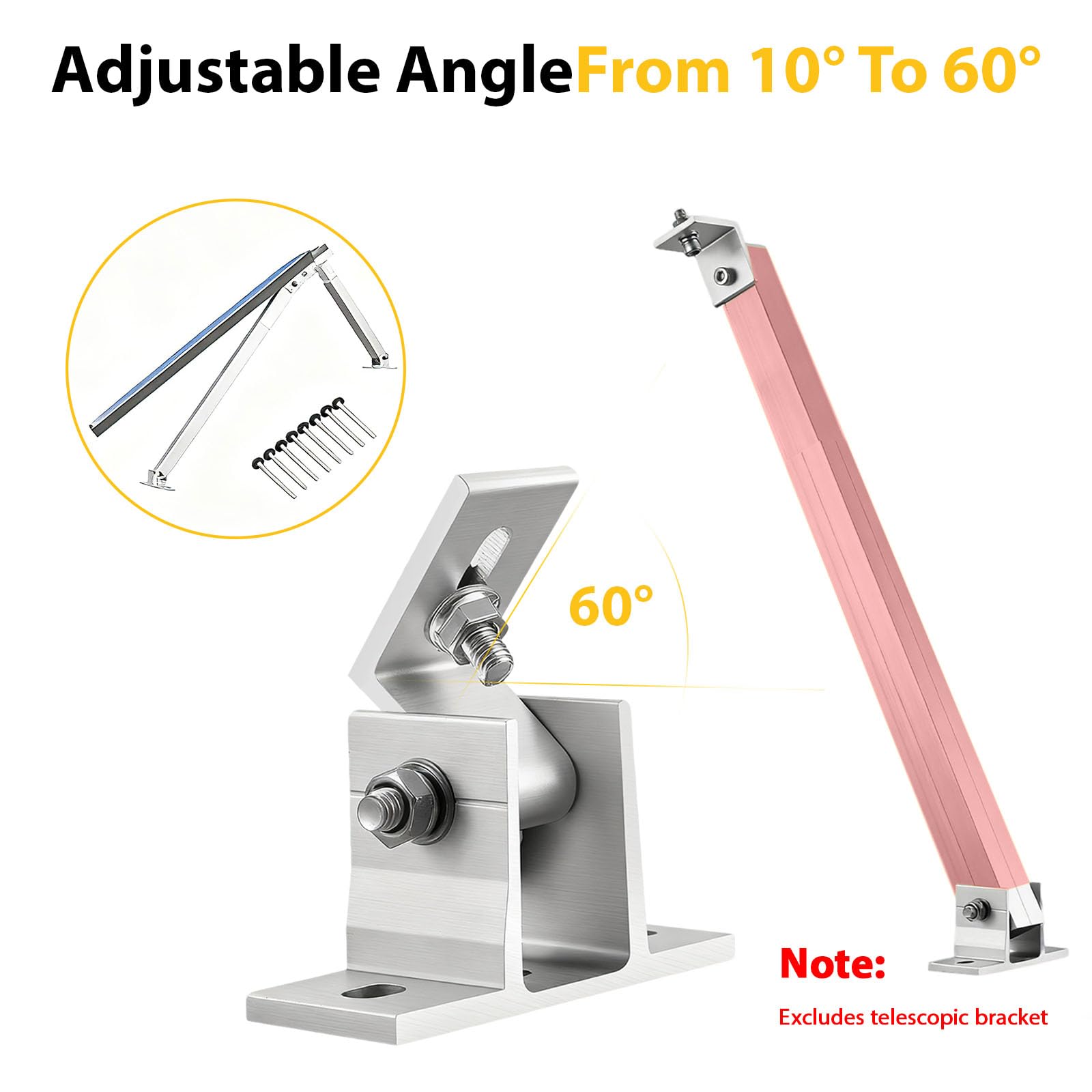 Staffe Supporti Pannelli Solari Regolabili in Alluminio, Angolo 10°–60°, Kit Montaggio Resistente per Balcone, Tetto, Camper, Barca – 4 Pezzi