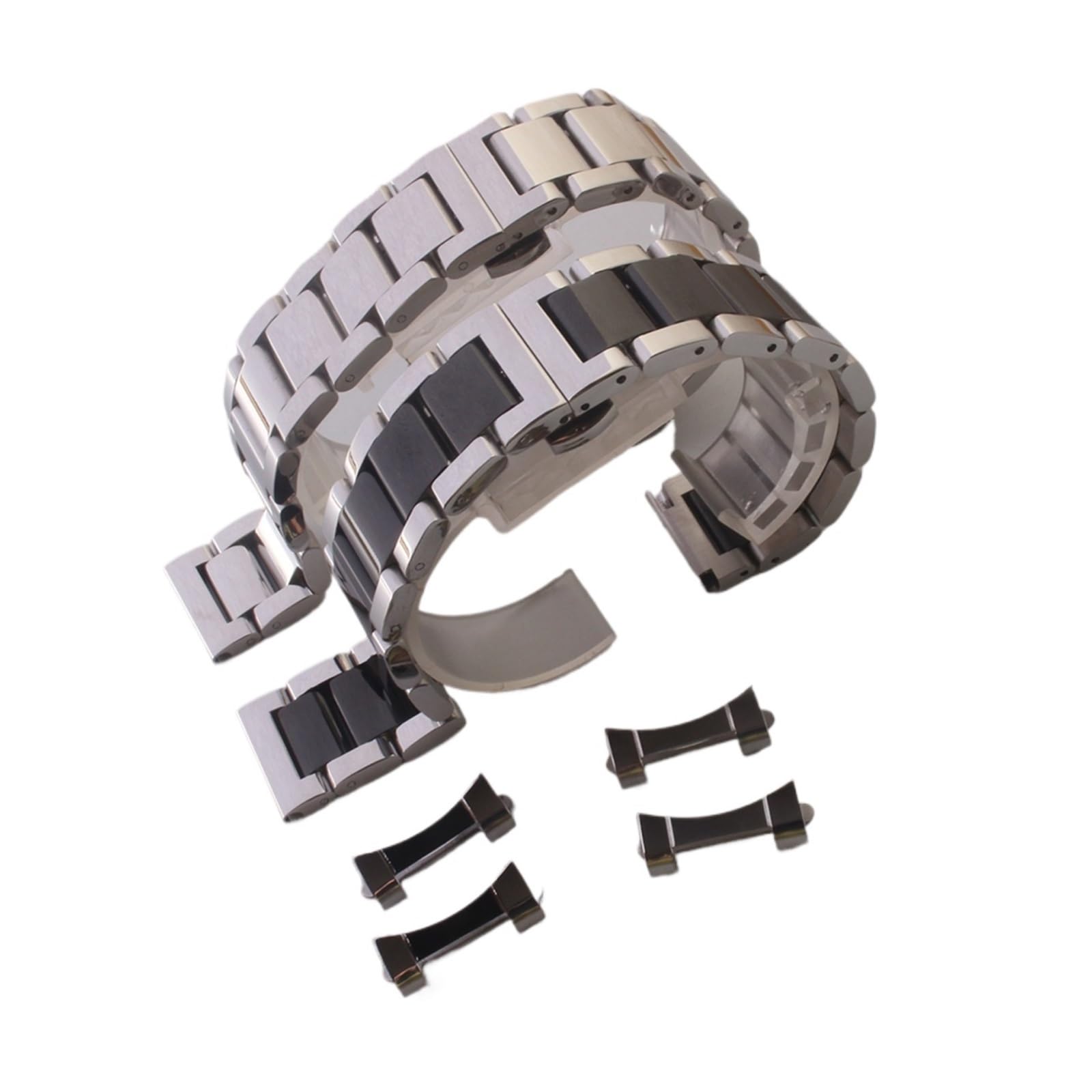 Générique FYXT 18mm 19mm 20mm 21mm 22mm 23mm 24mm Argent Noir Bracelets De Montre En Acier Inoxydable Poli Bracelets De Montre Bracelet Bracelet Extrémités Incurvées Libres
