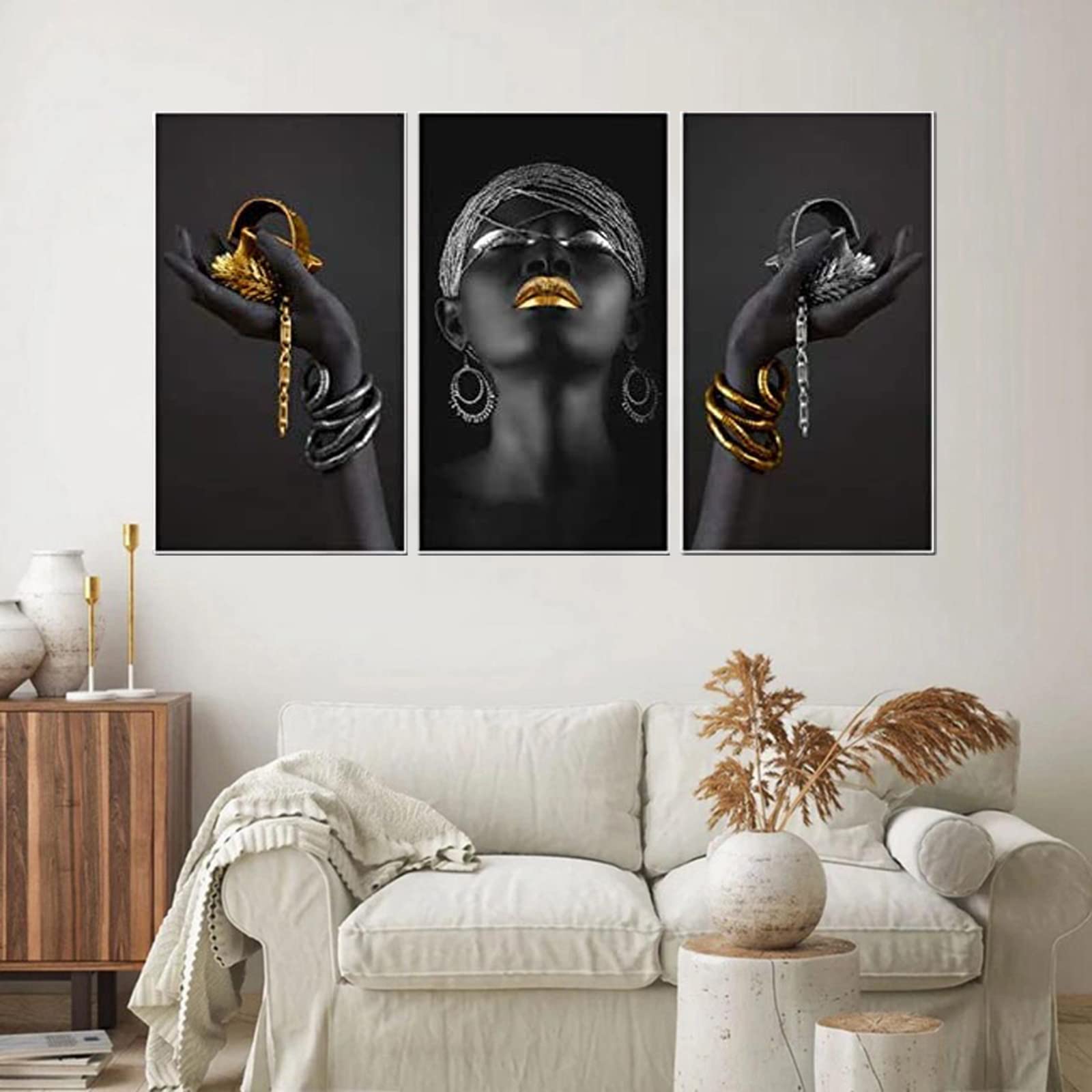UGZDEA African Woman Canvas Pictures, Set of 3, Gold Collection, Black Women's Poster, Modern Decoration Poster, No Framed(3x50x70cm,D) — image 1