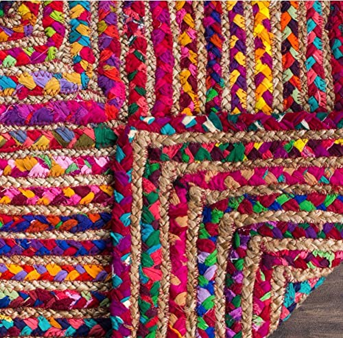 Image of Handmade Natural Jute Cotton Natural Fibers Floor /Door Mat Rugs Furnish Decor Striped Rectangular Design Carpet for Bedroom Living Room (JUTE004, 2x6-Runner)
