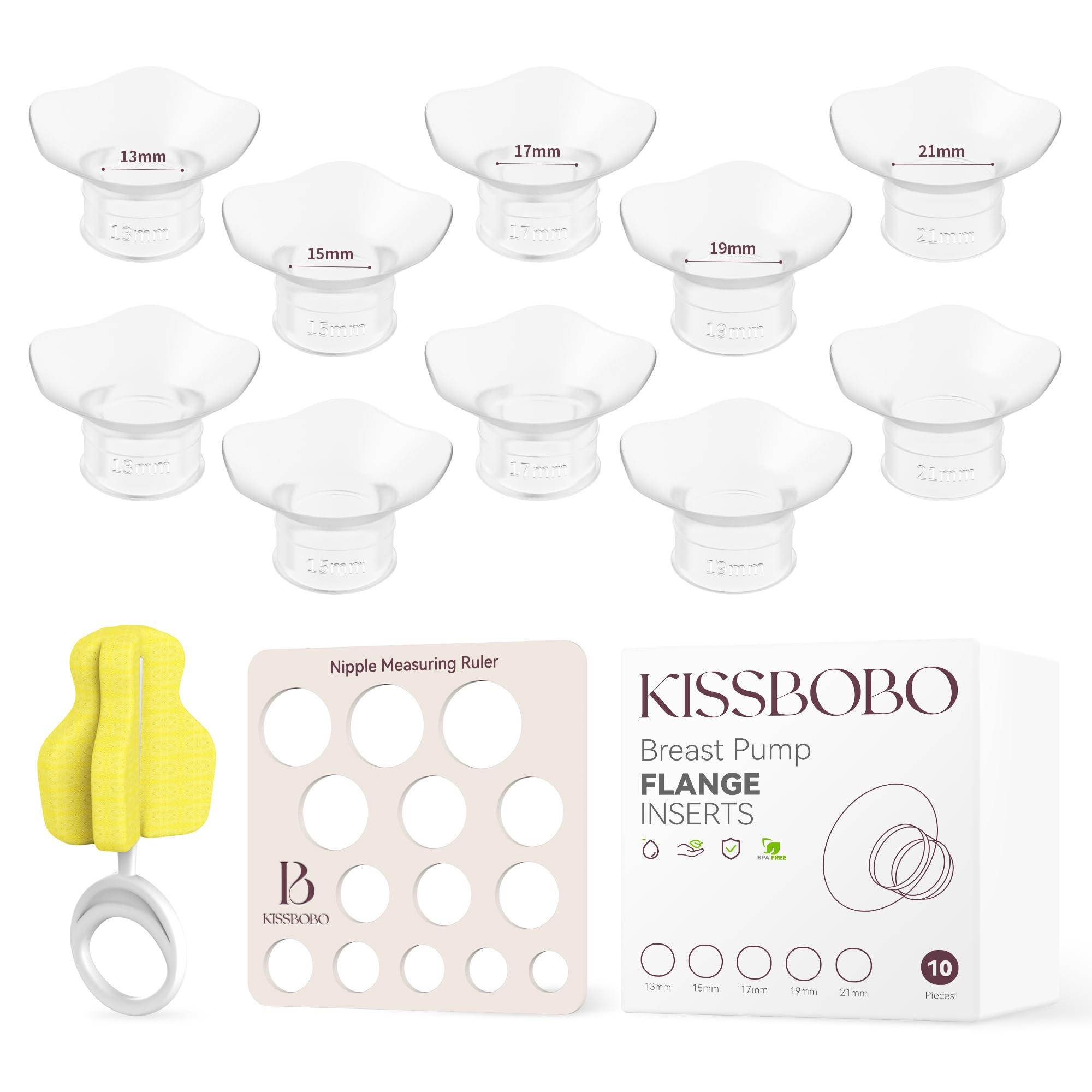 KISSBOBO 10 Inserti Con Flangia Da 13/15/17/19/21 Mm per Bordo Da 24 Mm Della Maggior Parte Degli Estrattori, Senza Bpa, Compatibili Con Momcozy M5 S9/S12 Pro/Kissbobo/Bellababy/Nuliie Tiralatte