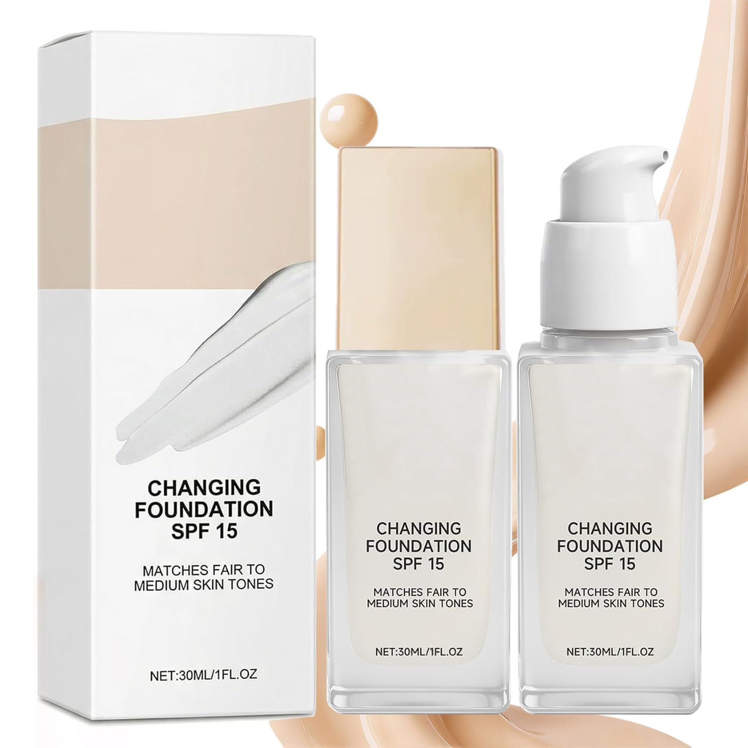 Photo 1 of Color Changing Foundation for Mature Skin, Hydrating and Lightweight Liquid Foundations, Instantly Adapts to Your Skin Tone, Buildable Light to Medium Coverage, Natural (2 PCS)