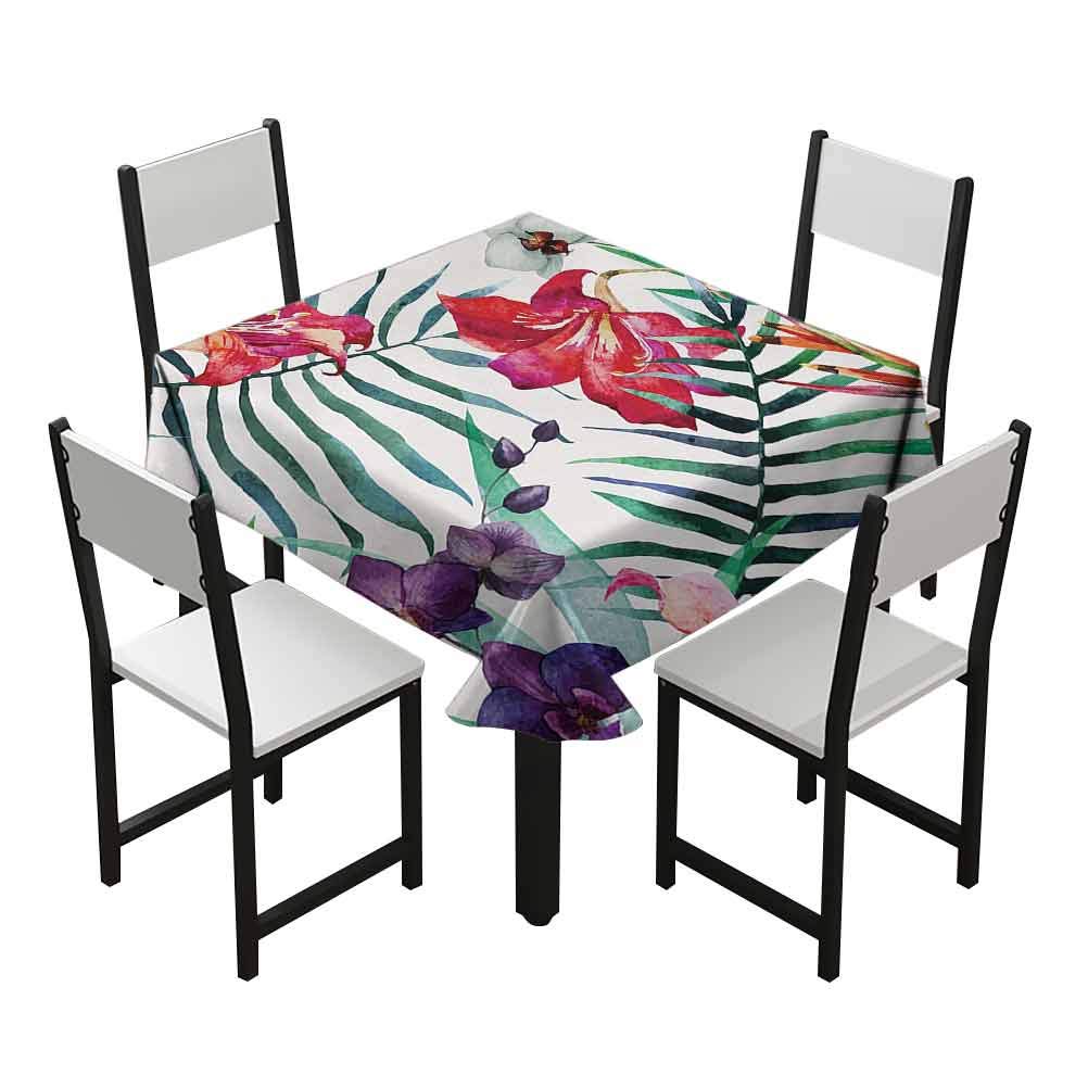 Zara Henry Watercolor Flower Rectangular Tablecloths Tropical Wild Orchid Flowers with Palm Leaves Print Exotic Style Nature Beautiful Pattern Multicolor