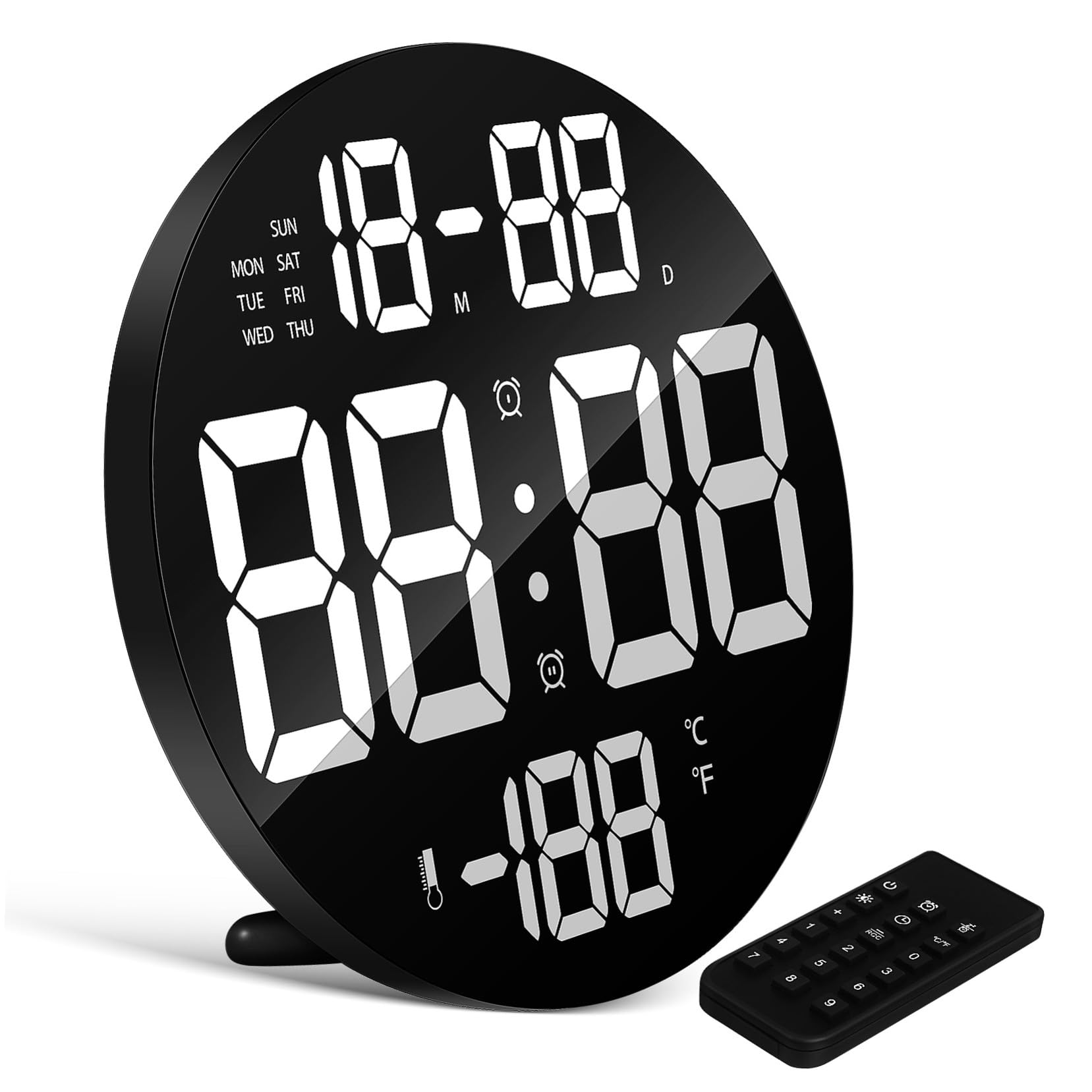 Horloge LED Ronde 9 Pouces avec Télécommande, Plastique Noir