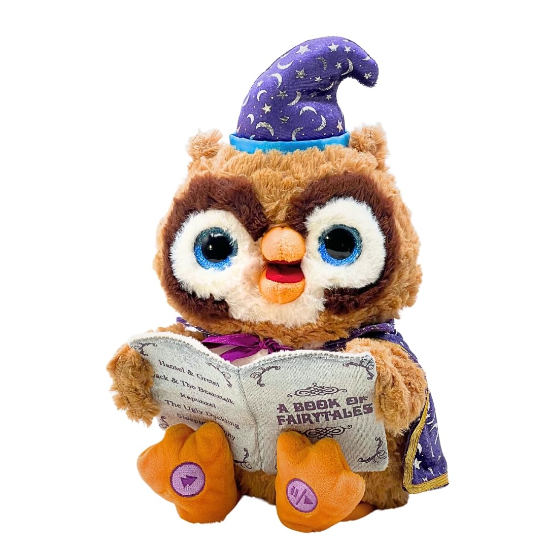 Cuddle Barn | Octavius The Storytelling Owl 12" Animated Stuffed Animal Plush Toy | Eyes Light Up, Mouth Moves and Head Sways | Wizard Owl Recites 5 Fairy-Tales