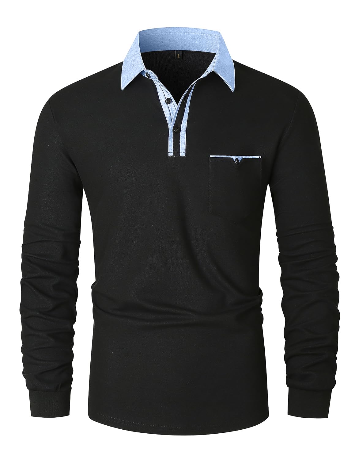 VMSUCIJ Polo Uomo Manica Lunga Cotone con Colletto Bottoni Sportive Base Polo Golf