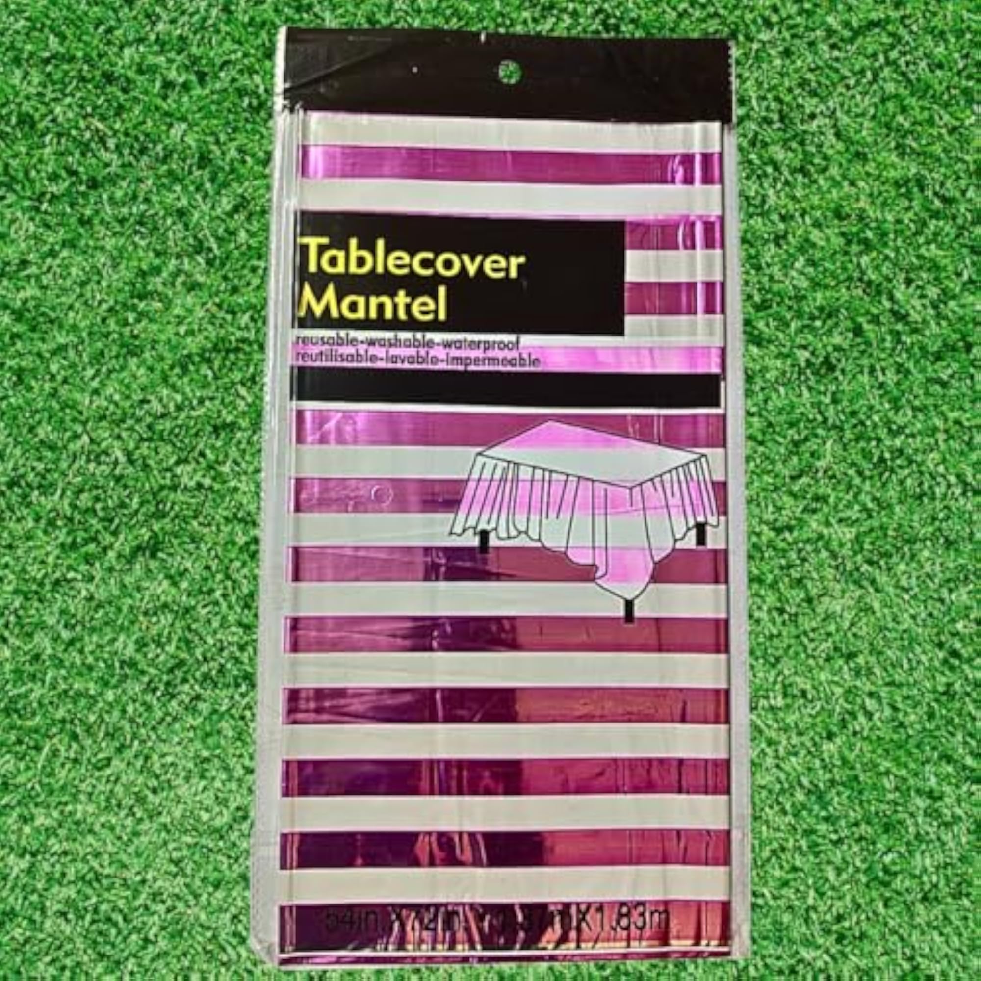 Pink & White Striped Plastic Table Cover