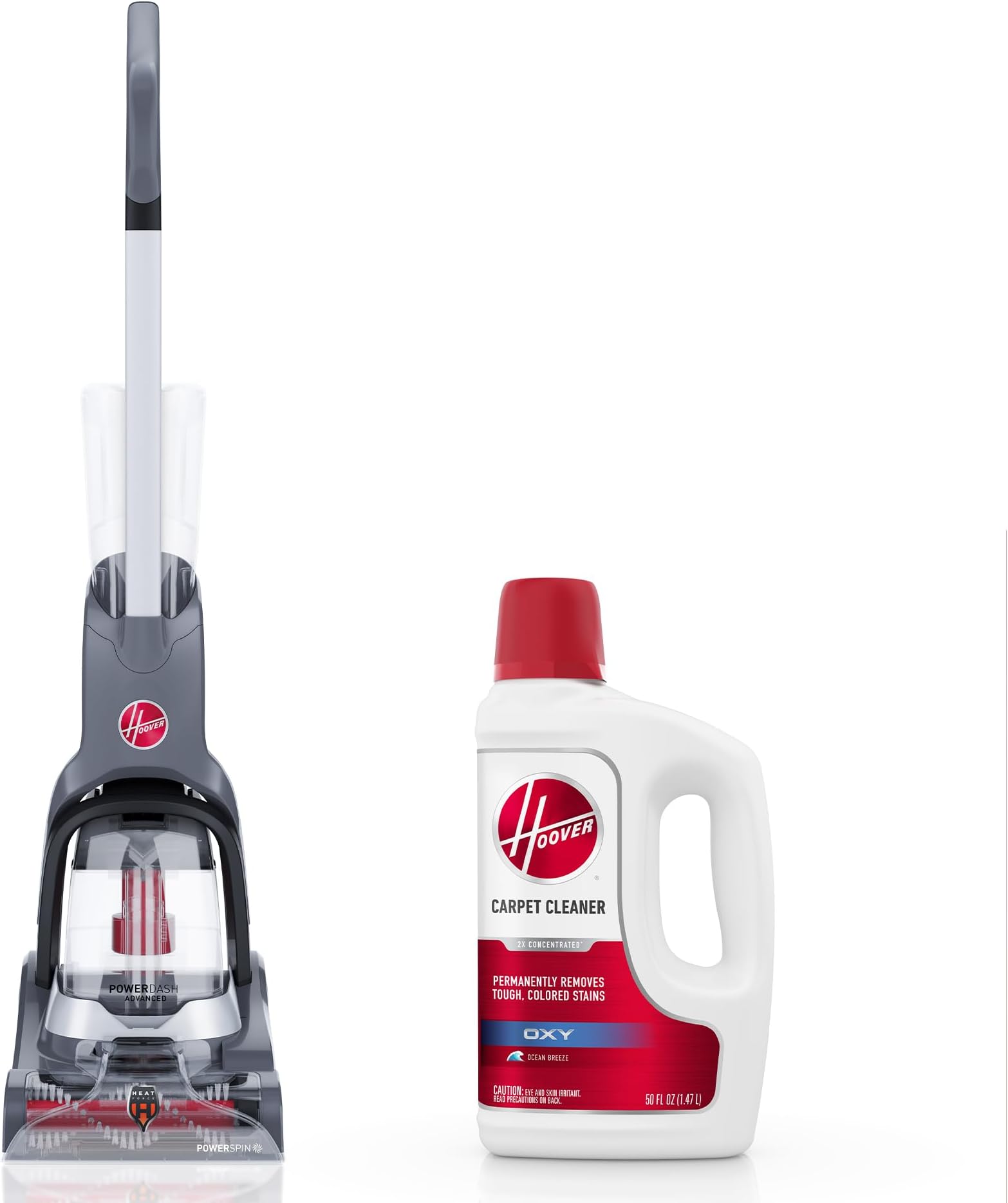 Hoover PowerDash Pet Advanced Compact Carpet Cleaner Machine, FH55050PC + Hoover Oxy Deep Cleaning Carpet Shampoo, Concentrated Machine Cleaner Solution, 50 oz Formula, AH31950