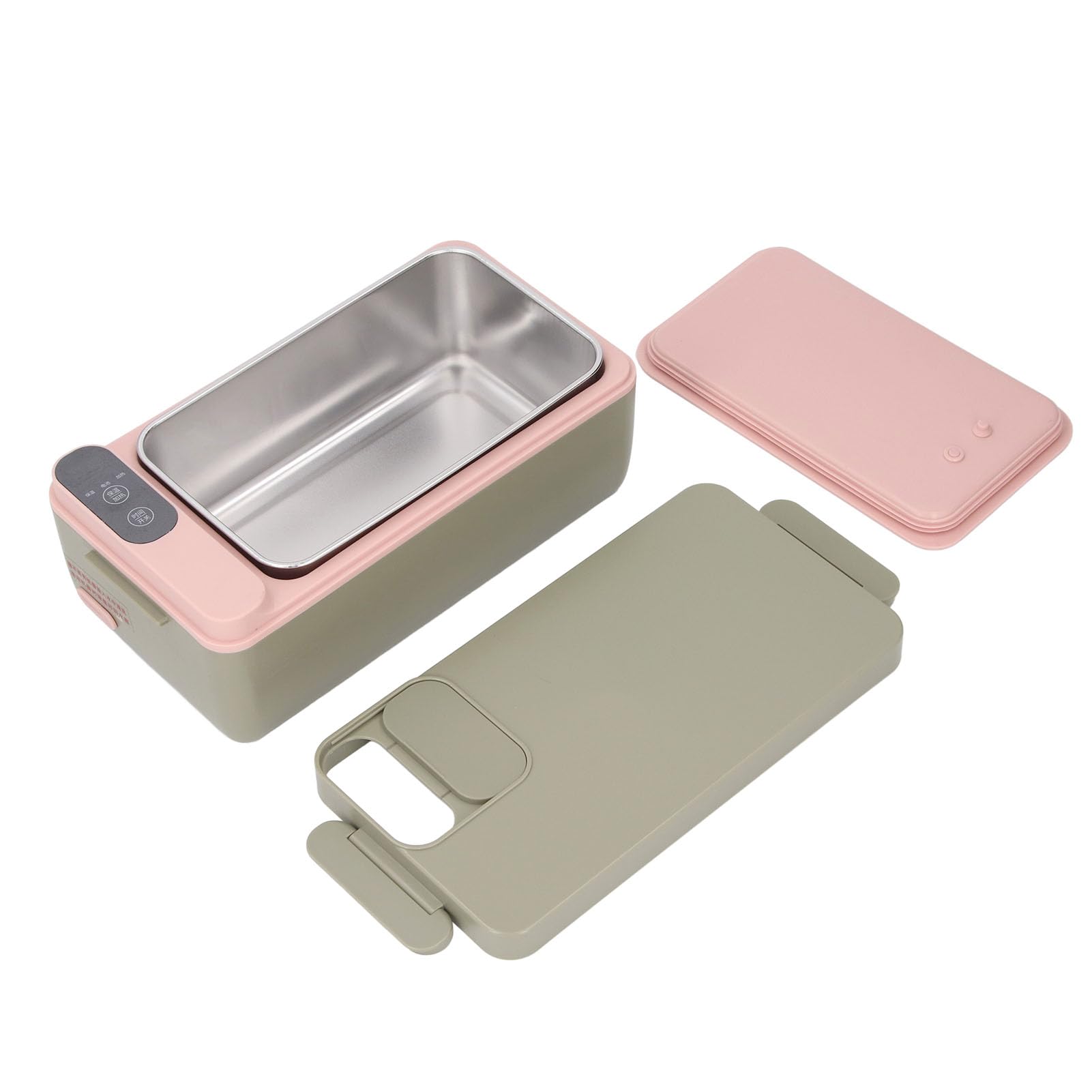 SIXRUN Lunch Box Elettrico, Scaldavivande Portatile in Acciaio Inossidabile 304, Scaldavivande Alimentato a Batteria da 40 W, per il Riscaldamento dei Pasti da Viaggio in Auto da Lavoro (Verde Matcha)