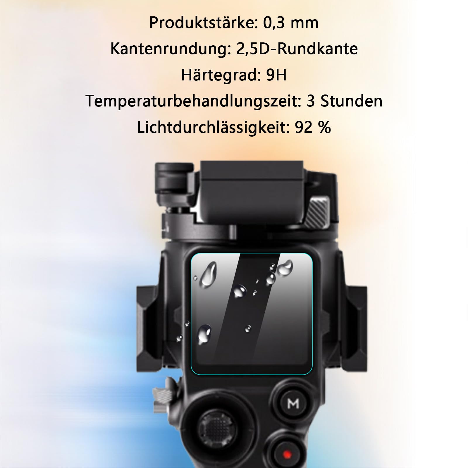 3 sztuki folii ochronnej do ekranu RS5 Gimbal, szkło hartowane 9H, 0,3 mm ultra cienkie, zaokrąglone krawędzie 2,5D, przezroczysta HD, odporna na zarysowania, bez pęcherzyków powietrza, ochrona
