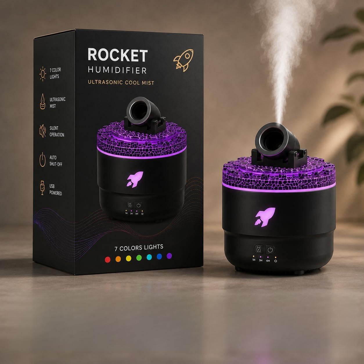 Quiet Cannon Spray Mist Humidifier with Colour Changing LED - USB Rechargeable Air Moisturizer for Desk, Office and Bedroom-image-14