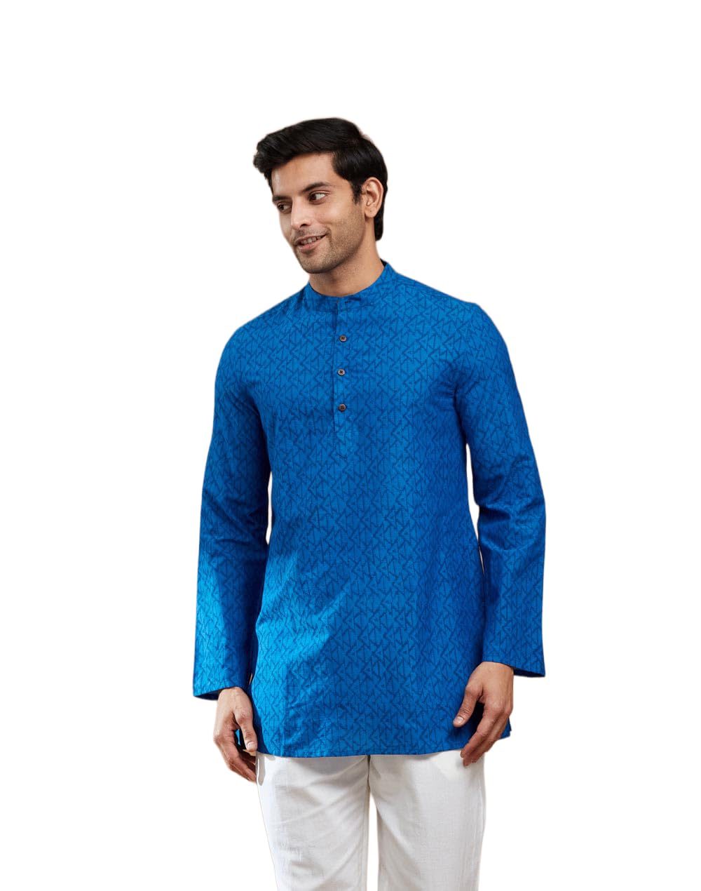 fabindia Men Blue Geometric Cotton Thigh Length Kurta-picture-18