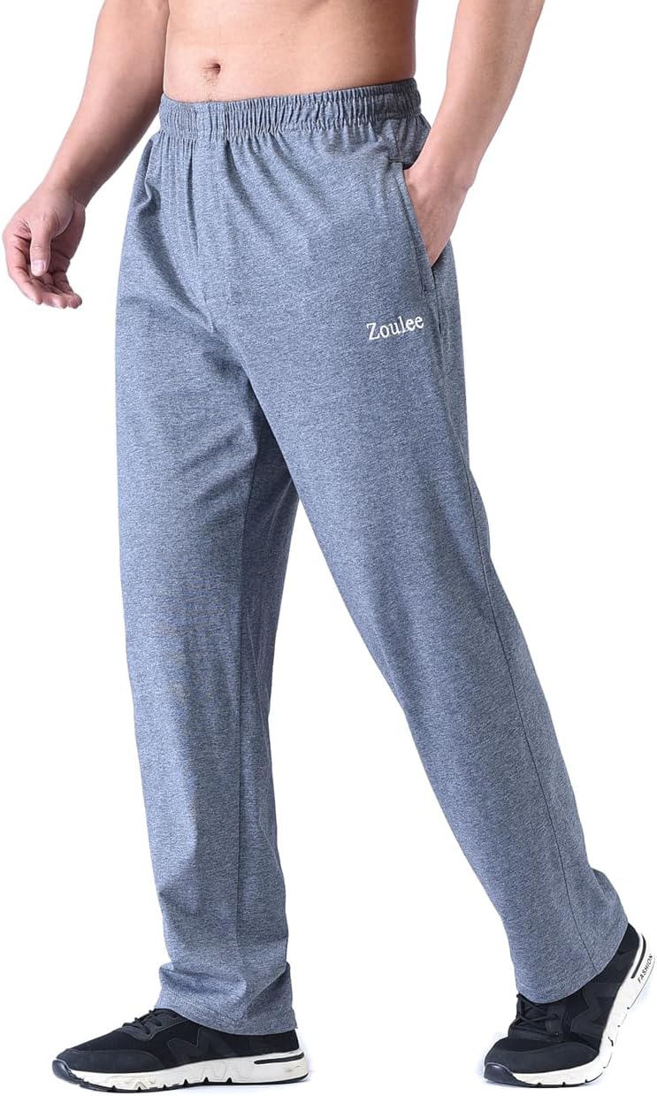 Zoulee Men's Front Zip Open-Bottom Sports Pants Sweatpants Trousers - Image 2