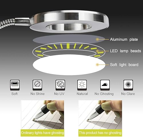 Miniatura 3 de ATOMUS Lámpara de aumento de 2.5X, LED USB recargable para tatuaje, lámpara de lupa de belleza con clip de metal para cejas, tatuaje, manicura,
