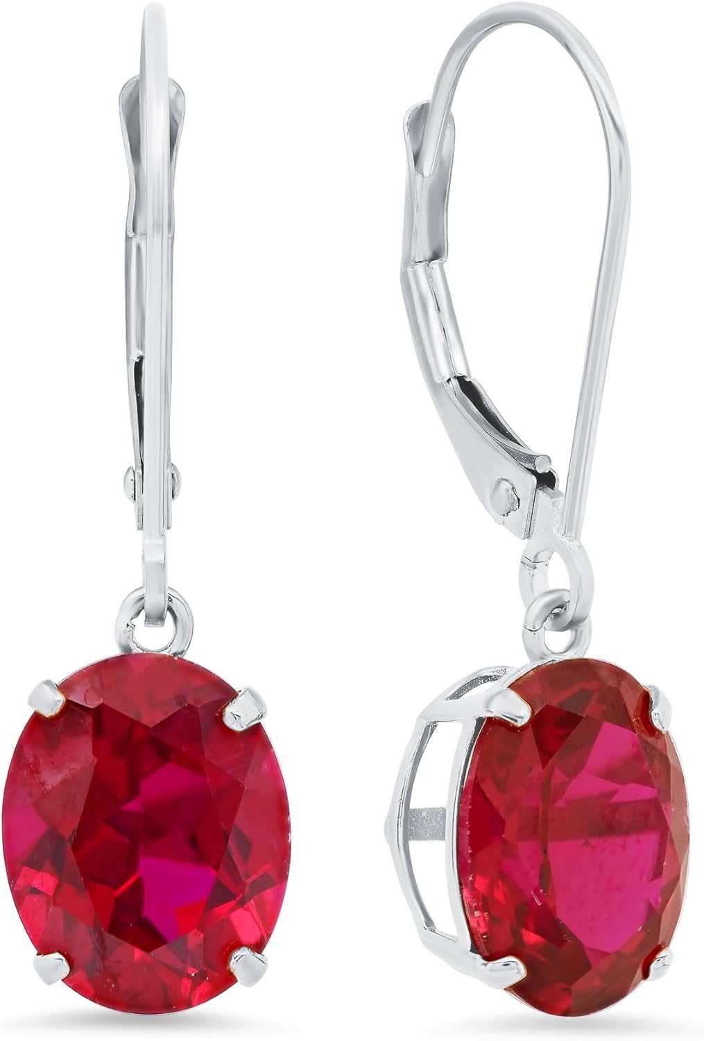 Amazon Essentials 14K White Gold Oval Gemstone Dangle Leverback Earrings
