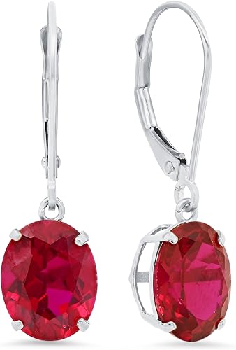 Tienda Essentials 14K White Gold Oval Gemstone Dangle Leverback Earrings