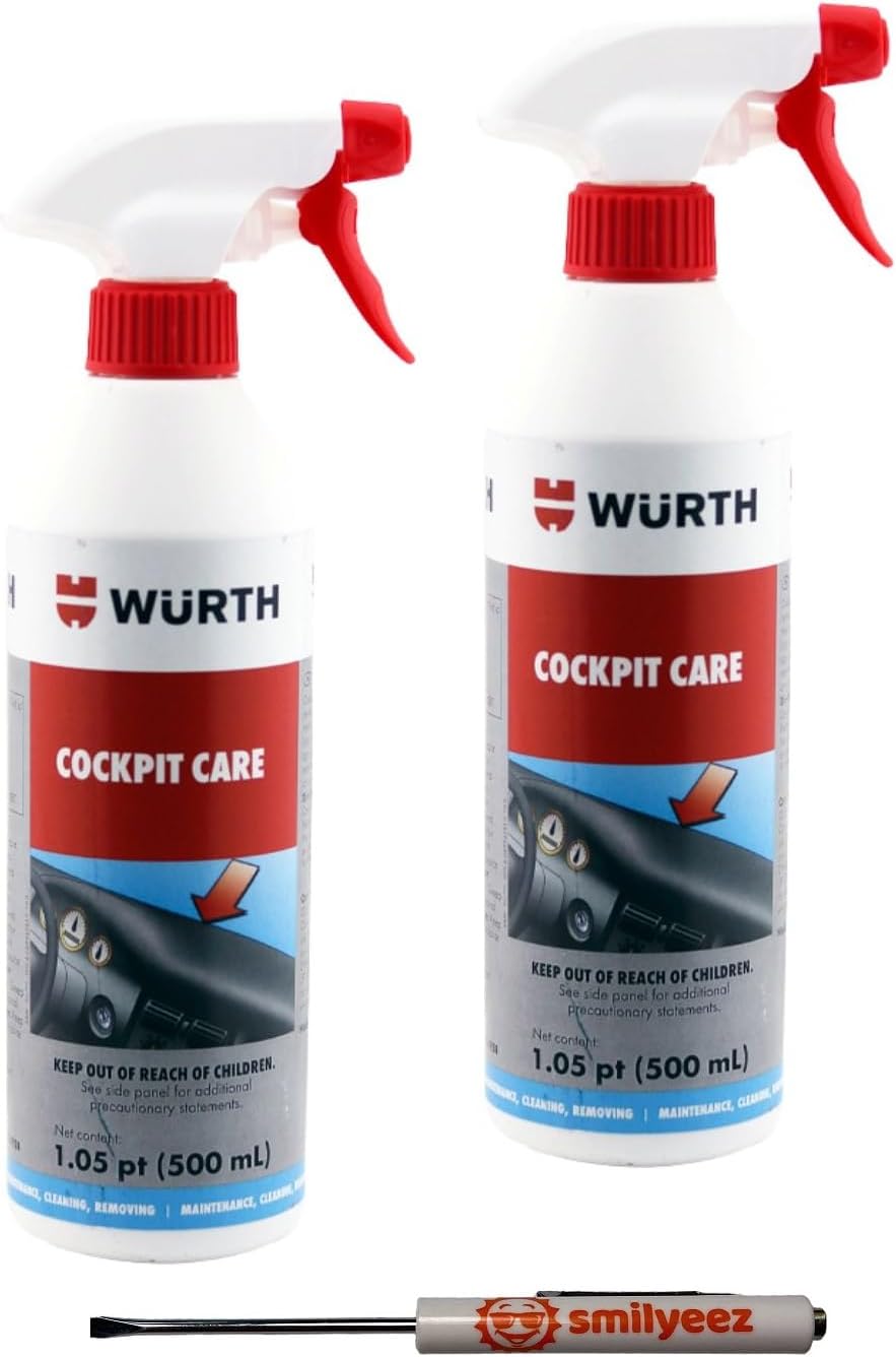 Smilyeez Listing for Wurth Cockpit Care Spray, 500ml (2 Bottles) – Silicone-Free Interior Cleaner with Carnauba Wax & Jojoba Oils for Satin Matte Finish & Pocket Screwdriver