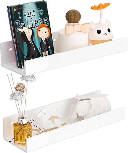 Estantes de pared de acrílico blanco de 12 pulgadas, paquete de 2, estantería acrílica para pared. Estante de montaje en pared para sala de estar