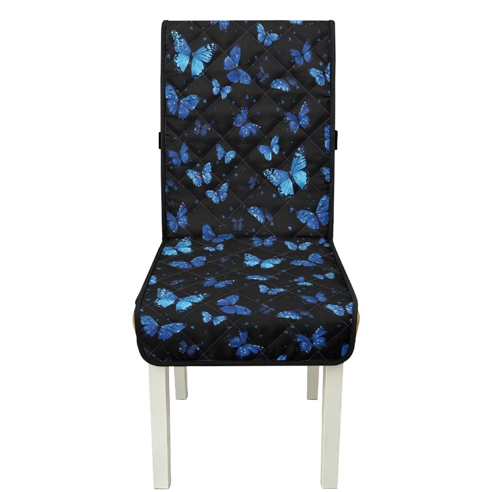 Federa trapuntata per sedia da pranzo con stampa a pois blu, 4 pezzi, antiscivolo, antimacchia, con fascia elastica, per casa, ristorante