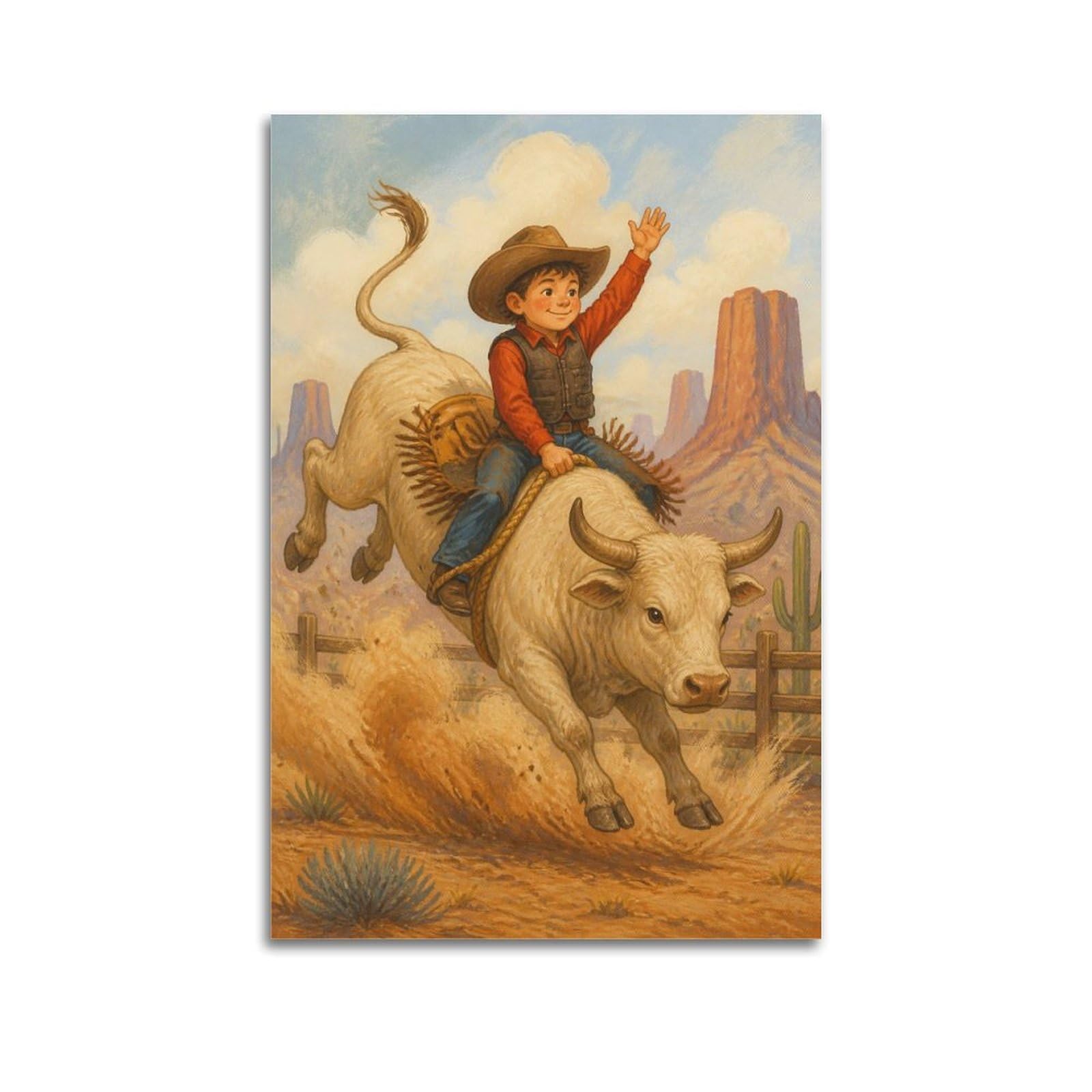 OKAHYS Western Rodeo Bull Riding Poster Cheerful Rustic Cowboy Ranch Modern Decorative Canvas Prints - Ideal Wall Art for Family, Man Cave, Game Room, Boys & Girls Bedroom 24x36inch(60x90cm)