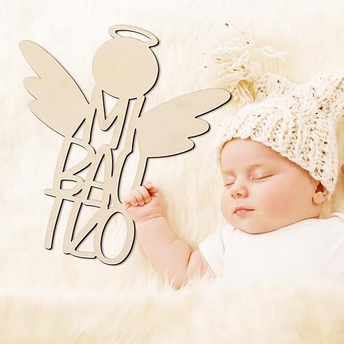 Miniatura 6 de Bucherry Mi Bautizo - Letrero de madera para la primera comunión, decoración para baby shower, forma de ángel, Mi Bautizo, adornos colgantes de