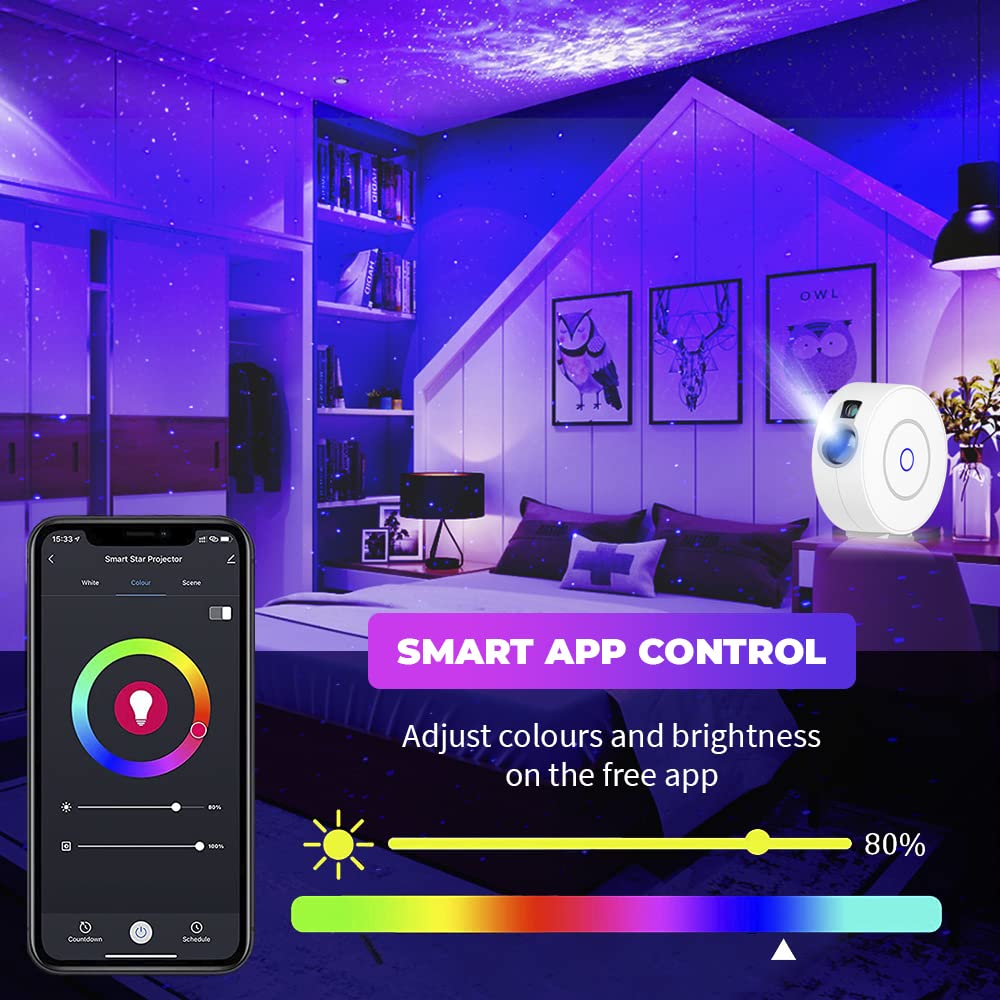 BOT Inteligentny projektor LED gwiaździstego nieba, projektor gwiazd z Galaxy 3D, sterowanie głosem i timerem, kompatybilny z Alexa, Google Assistant, lampka nocna dla dzieci, na imprezę, Boże