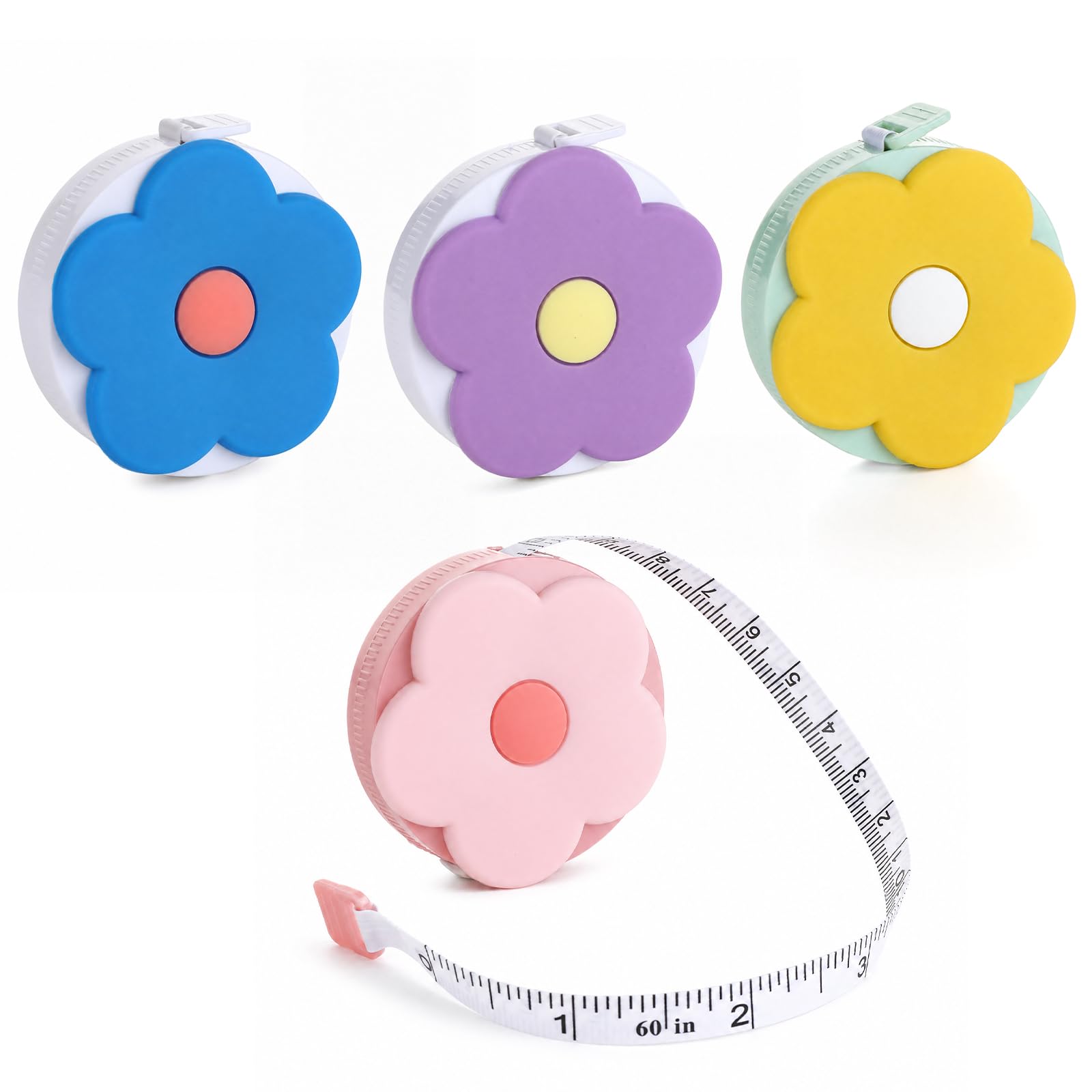 4pcs Flower Shape Mini Tape Measure, Retractable Cute Tape Ruler