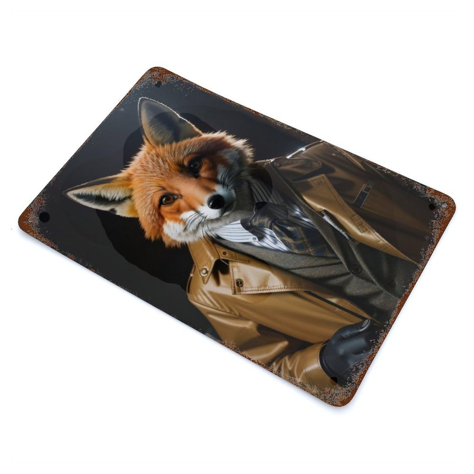 Rusty Metal Tin Sign with Fox Cool Fantasy Design 11.8"x7.9", for Farmhouse, Kitchen And Entryway Decor, Rustic Home Decor