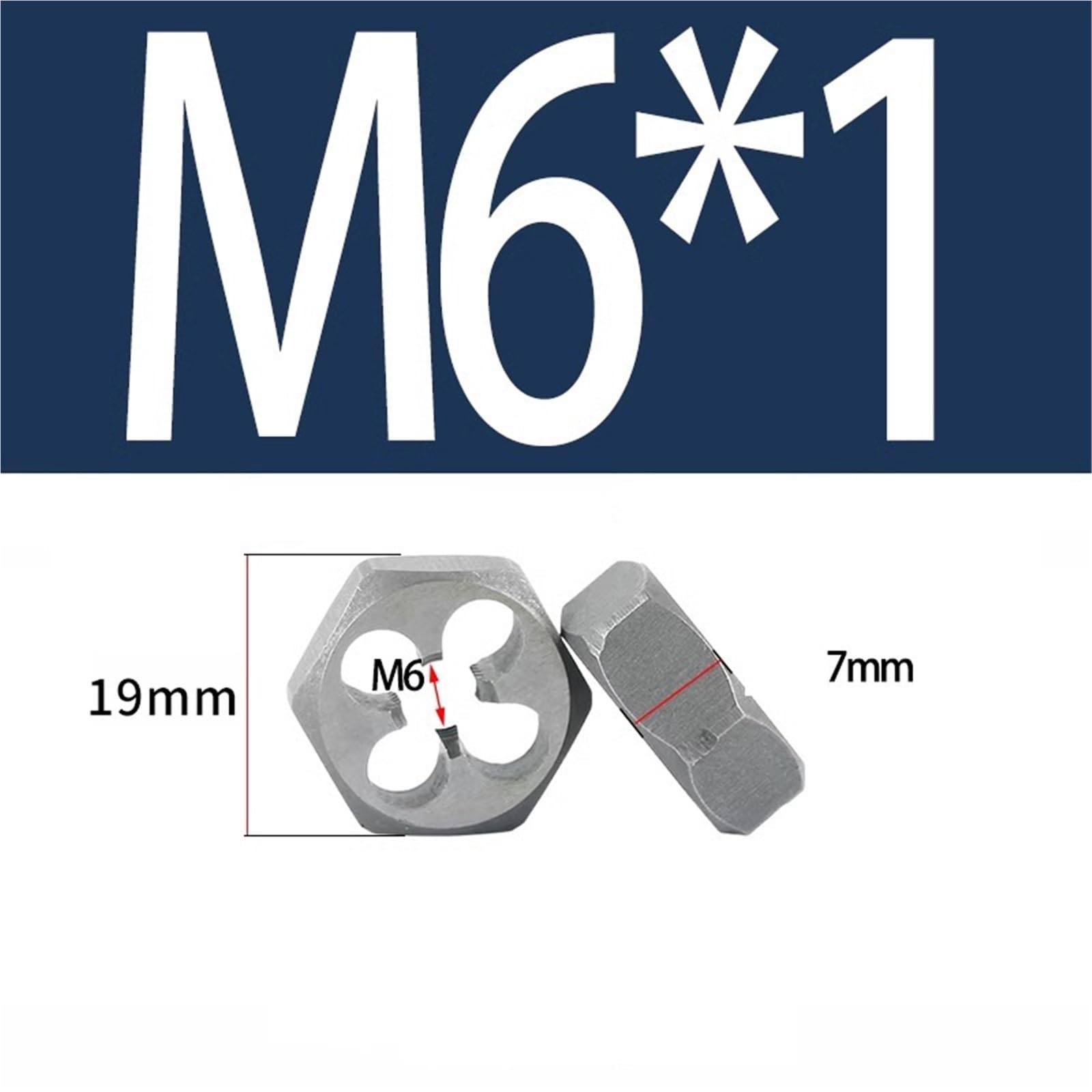 Sechskant-Schneidmutter Sechskant-Schneideisen, M6 x 1.0mm Teilung, Sechskant-Einfädelschneideisen, Maschinengewindeschneideisen, Genauigkeitsgrad: 6 g(1pc)