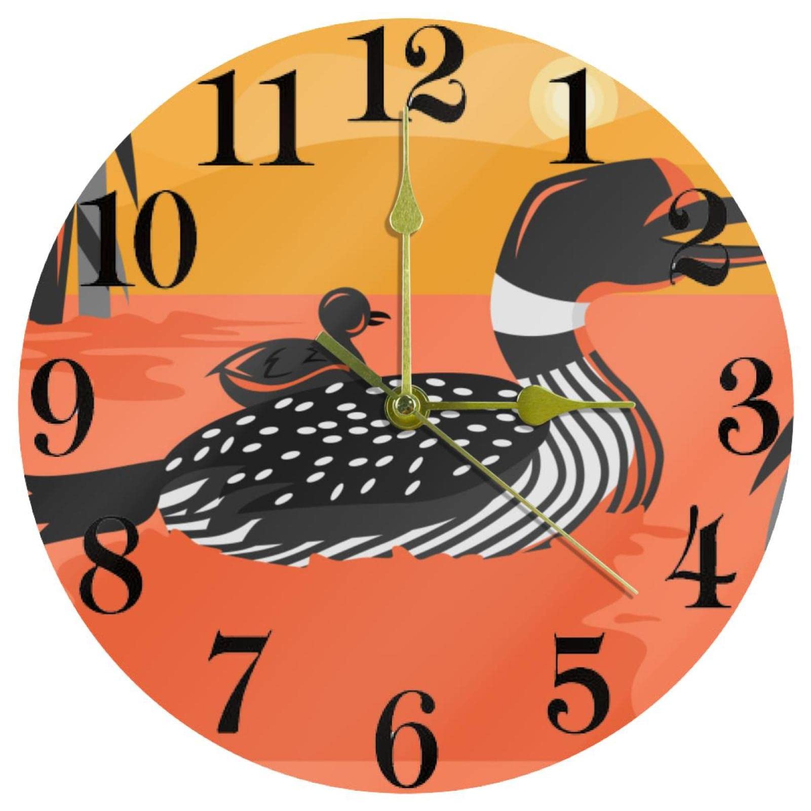 Horloge murale loon 25,4 cm silencieuse en forme d'oiseau aquatique pour salon