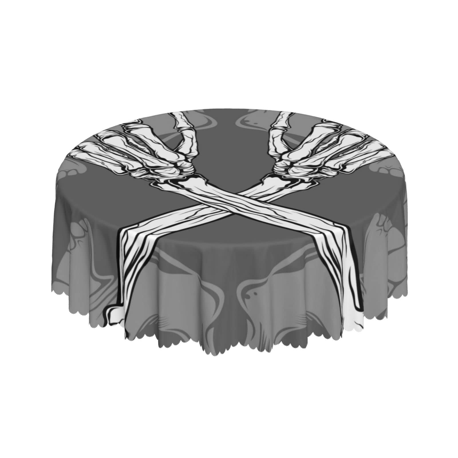 Lsjuee Rock Hand Music Vintage Skeleton Round Tablecloth 60 Inch Printed Washable Tablecloth for Dining Party Holiday Fall Home Decorative