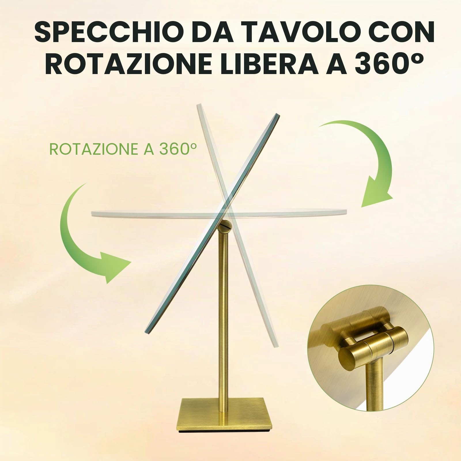 Nicesail Specchio Trucco Vintage da Tavolo Ovale Specchio di Alta Gamma Oro | bella ed elegante,massiven standfuß,rotazione a 360°,specchio unilaterale,per bagni,hotel,gioiellerie,specchio in ottone