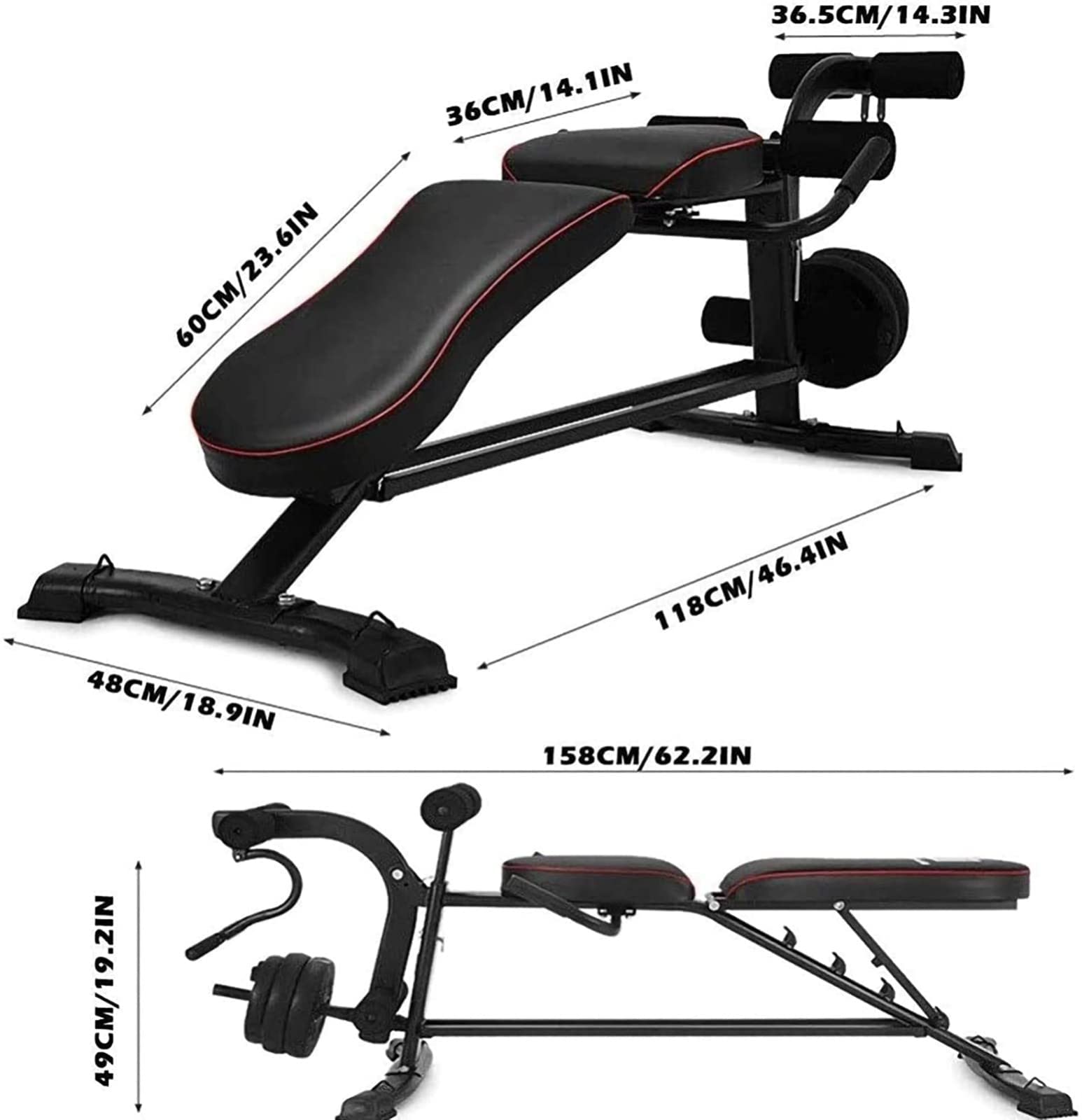 ISolay Verstellbares Gewichtheberbett mit 5-stufig Verstellbarer Bauchbank, Sit-Up-Fitness, Hantelbank, Taillenbank, Bank für Gewichtheben und Heimtraining, Belastung 300 kg