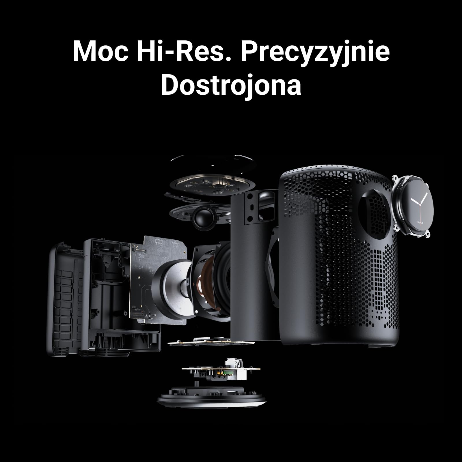 WiiM Sound inteligentny głośnik z ekranem 1,8″, Hi-Res 24-bit/192 kHz, AI RoomFit™, 100 W, Wi-Fi 6E/Bluetooth 5.3, multiroom i stereo, pilot w zestawie, Czarny