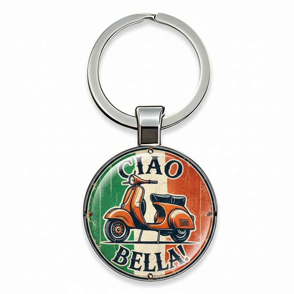 4Trails Ciao Bella Keychain, Italian Flag Design, Vintage Scooter Theme, Metal Keyring